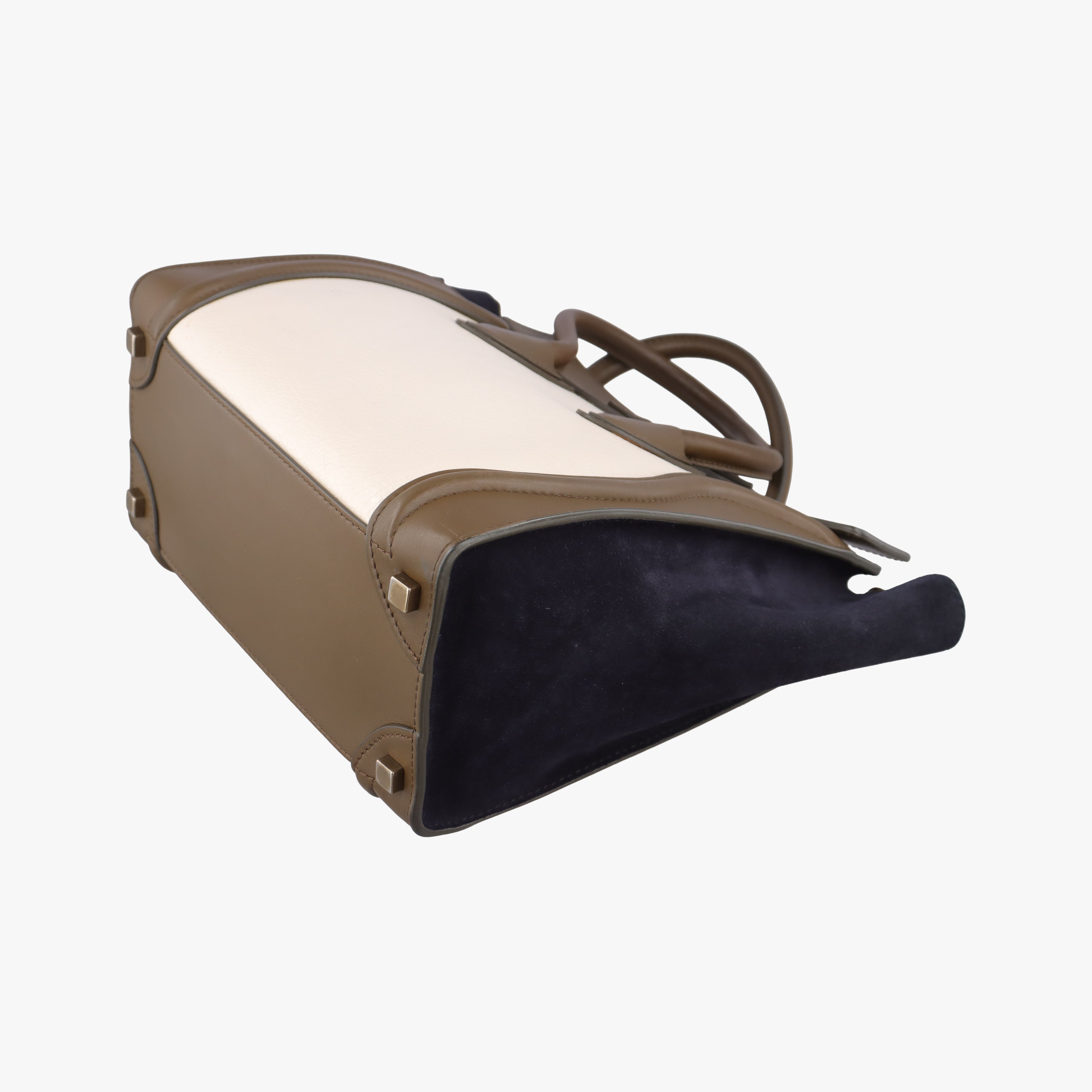 Pre-owned Celine Luggage Mini Shopper Beige×white×black Suede × Leather  handbag | stylenewstar
