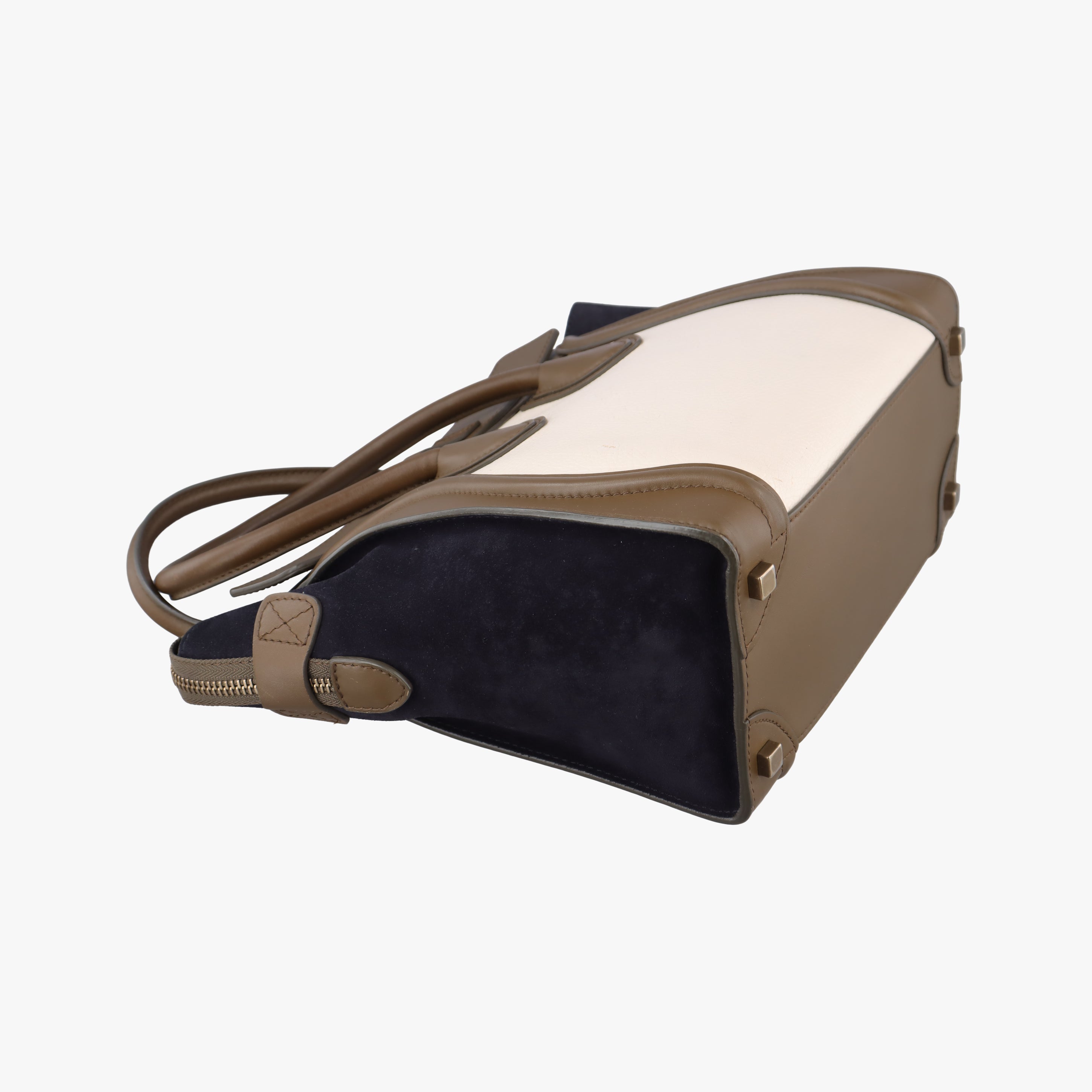 Pre-owned Celine Luggage Mini Shopper Beige×white×black Suede × Leather  handbag | stylenewstar