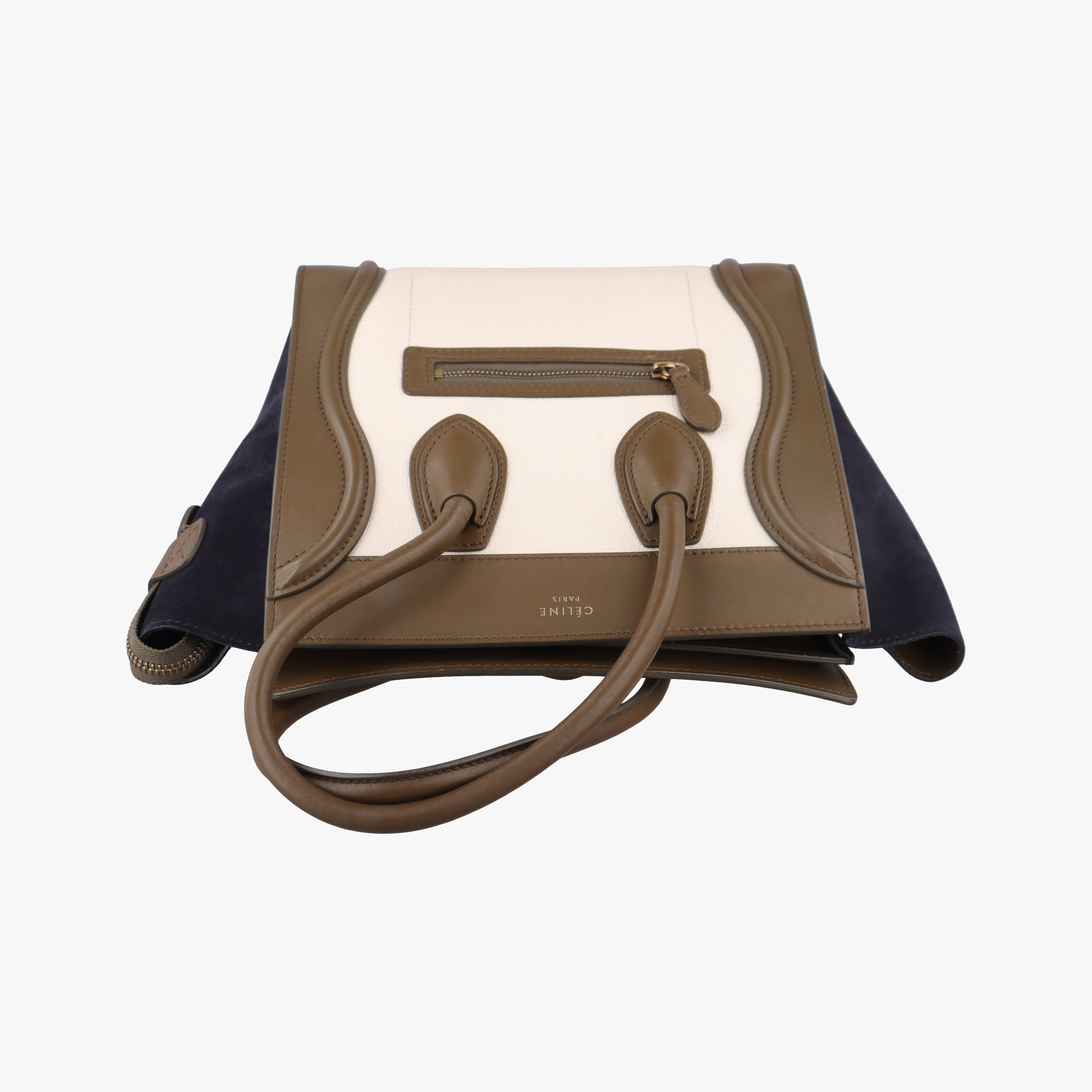 Pre-owned Celine Luggage Mini Shopper Beige×white×black Suede × Leather  handbag | stylenewstar