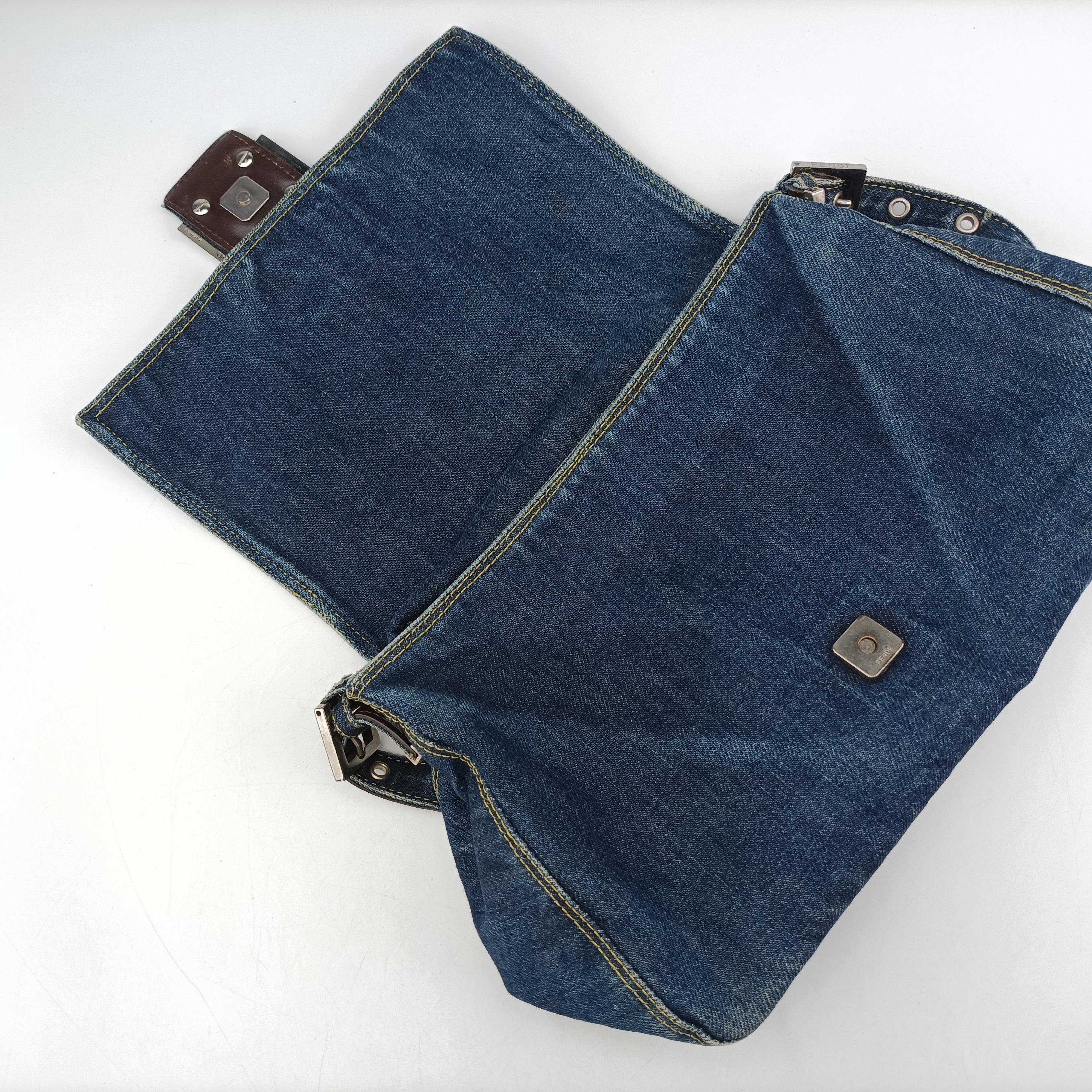 Pre-owned Fendi Mamma Baguette Blue Denim 26325 shoulderbag | stylenewstar
