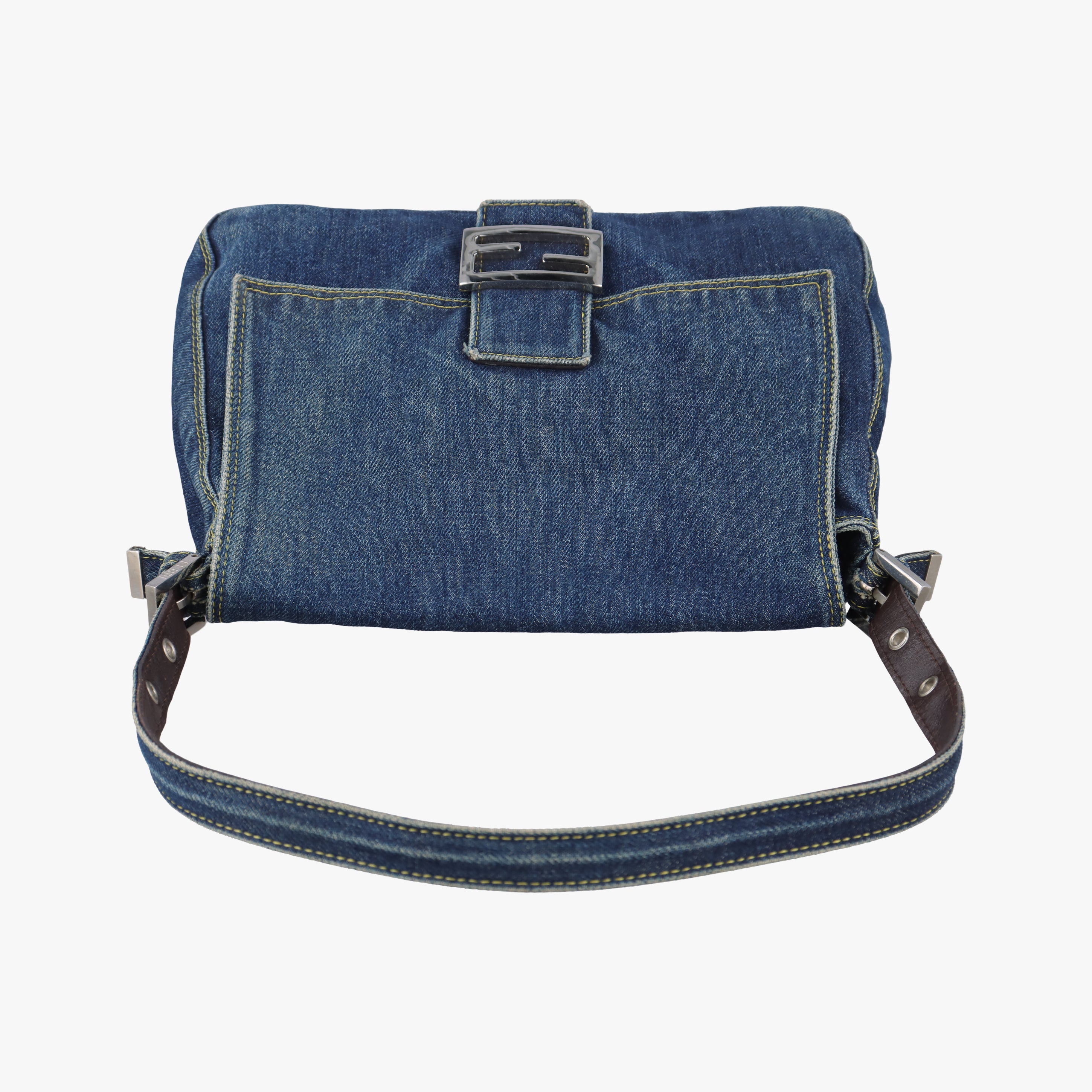 Pre-owned Fendi Mamma Baguette Blue Denim 26325 shoulderbag | stylenewstar