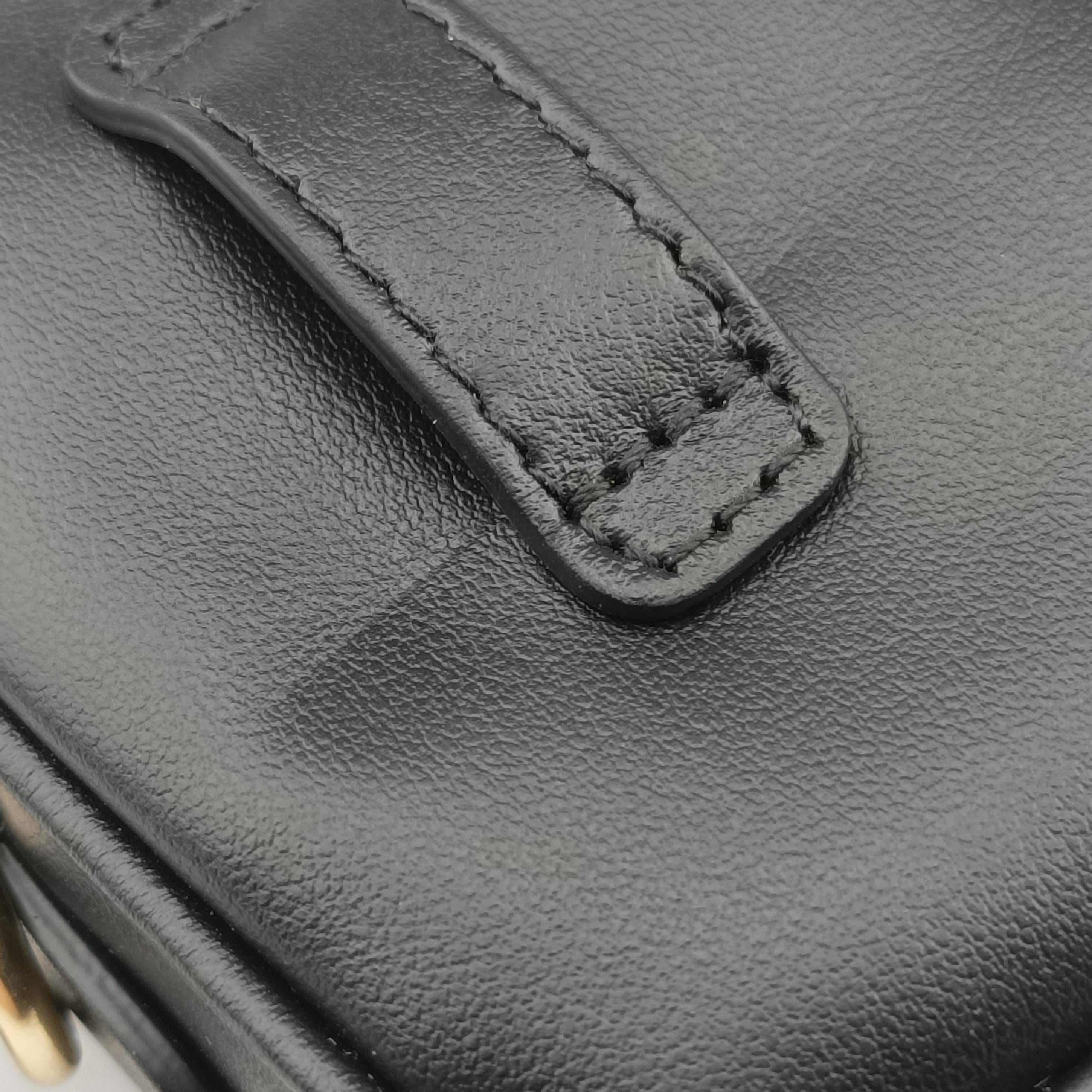 Pre-owned Miu Miu logo Black leather  bum bag/waist bag | stylenewstar