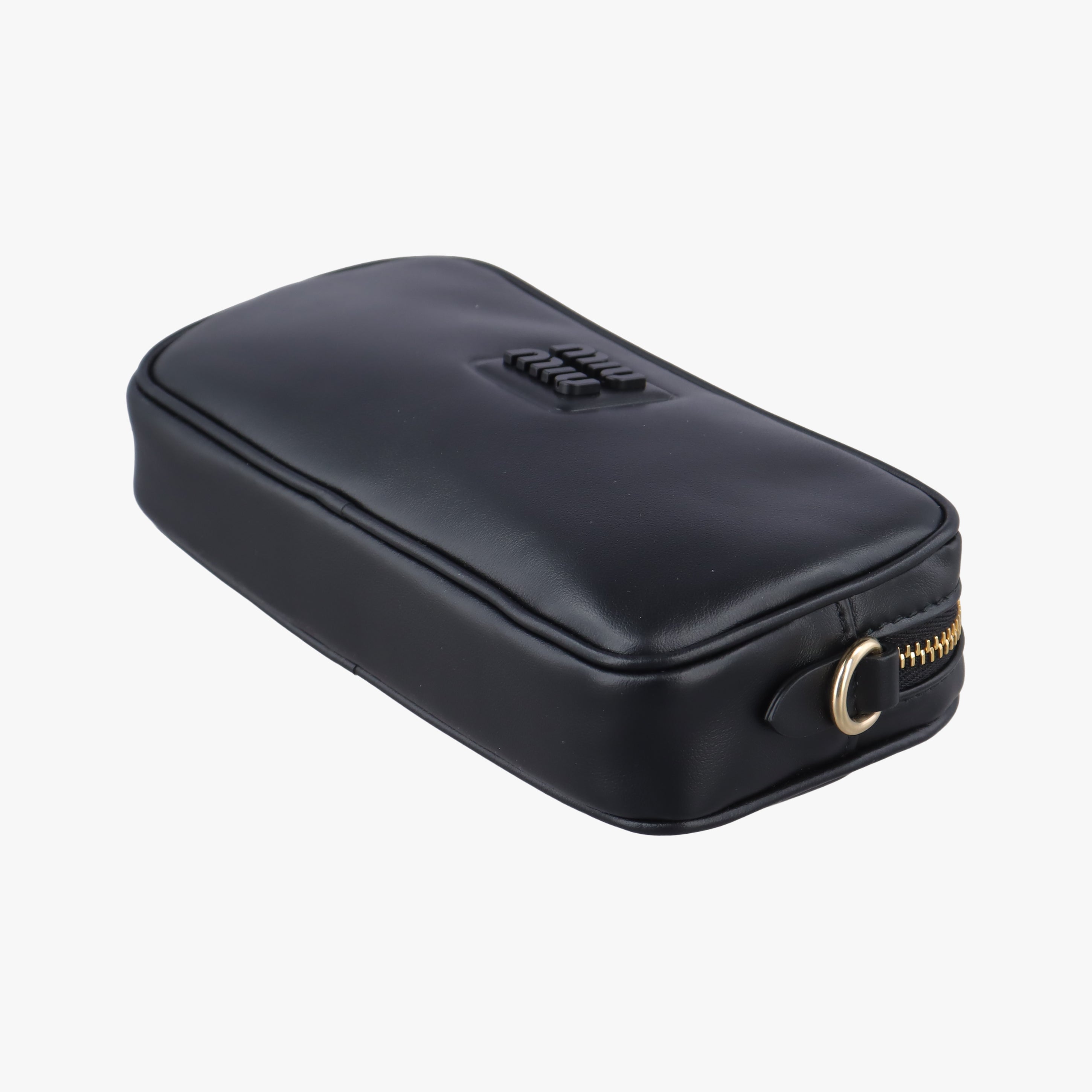 Pre-owned Miu Miu logo Black leather  bum bag/waist bag | stylenewstar