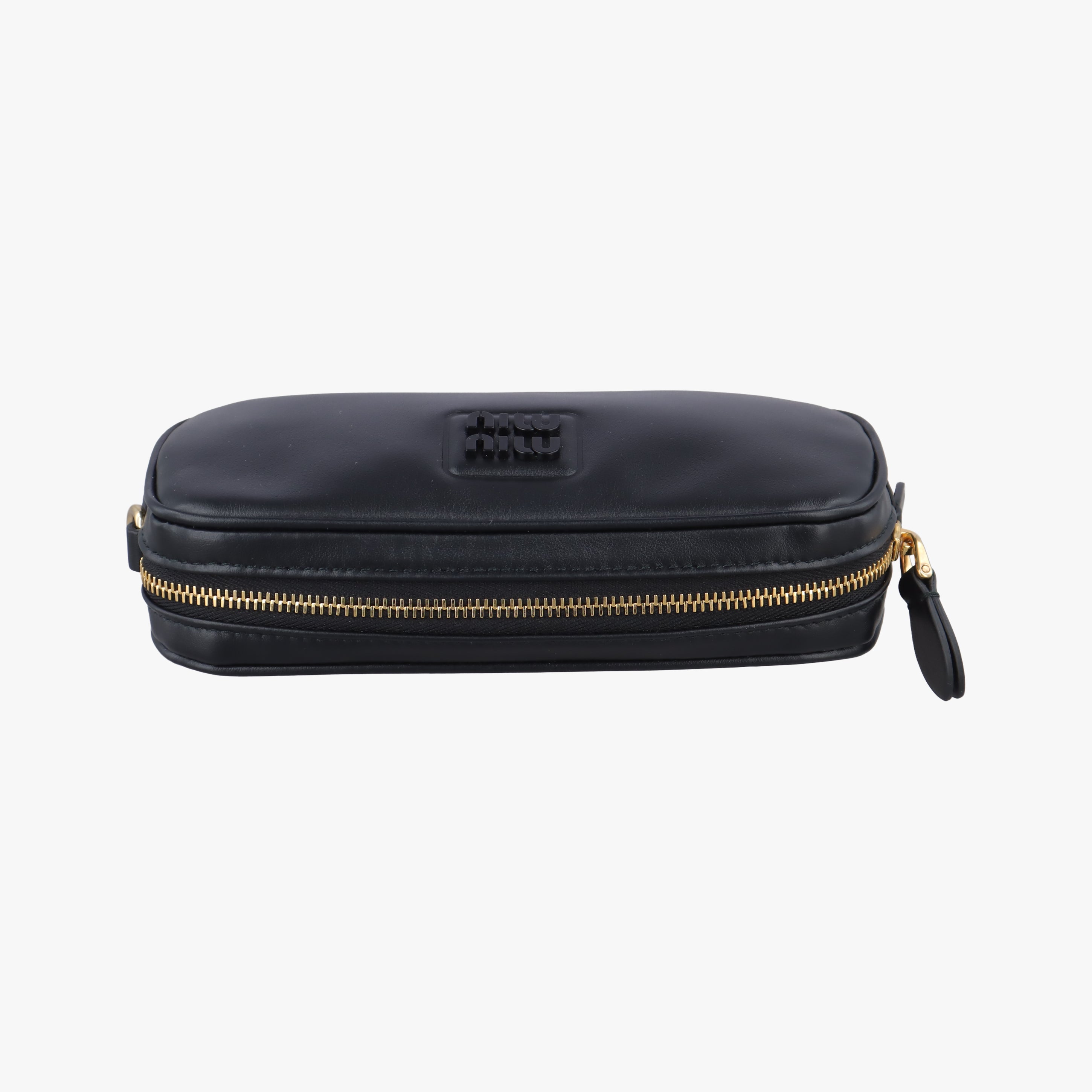 Pre-owned Miu Miu logo Black leather  bum bag/waist bag | stylenewstar
