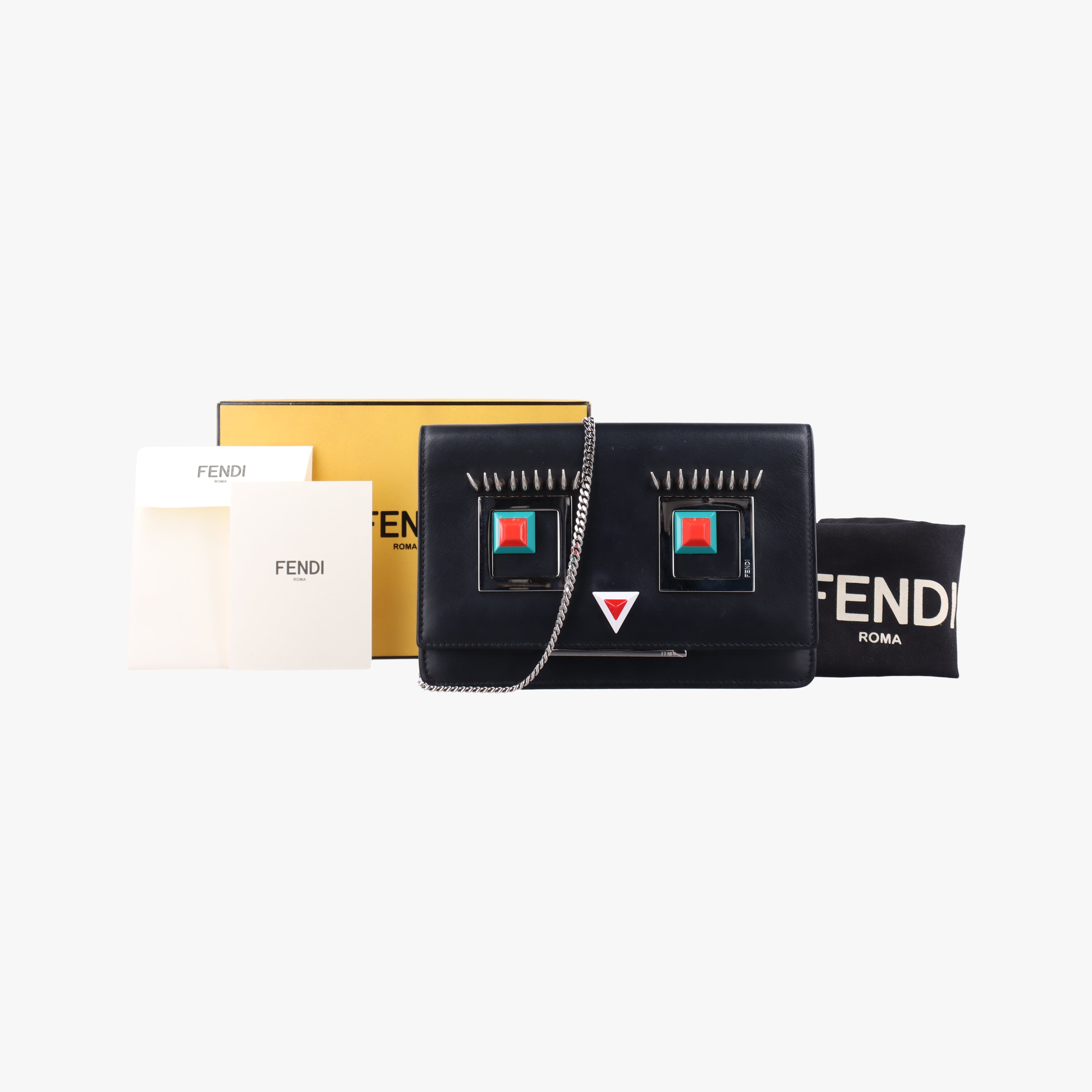 Pre-owned Fendi Monster Eyes Tube Black Leather 8M0346 shoulderbag | stylenewstar