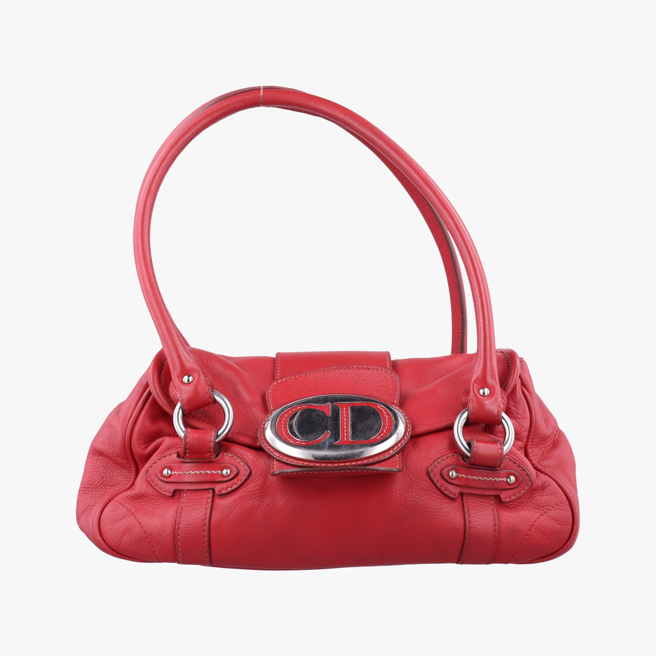 Pre-owned Christian Dior CD logo Red Leather  handbag | stylenewstar