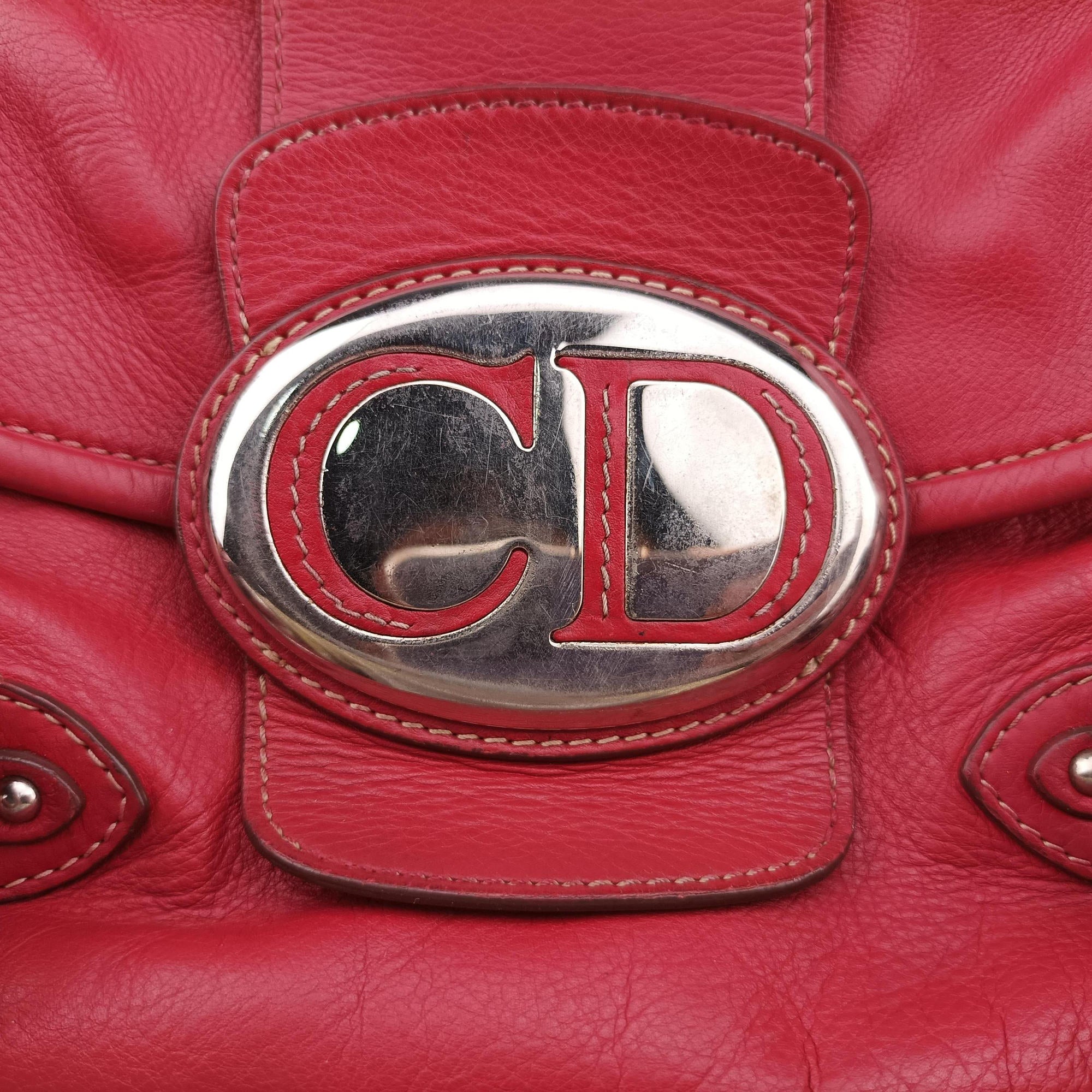 Pre-owned Christian Dior CD logo Red Leather  handbag | stylenewstar