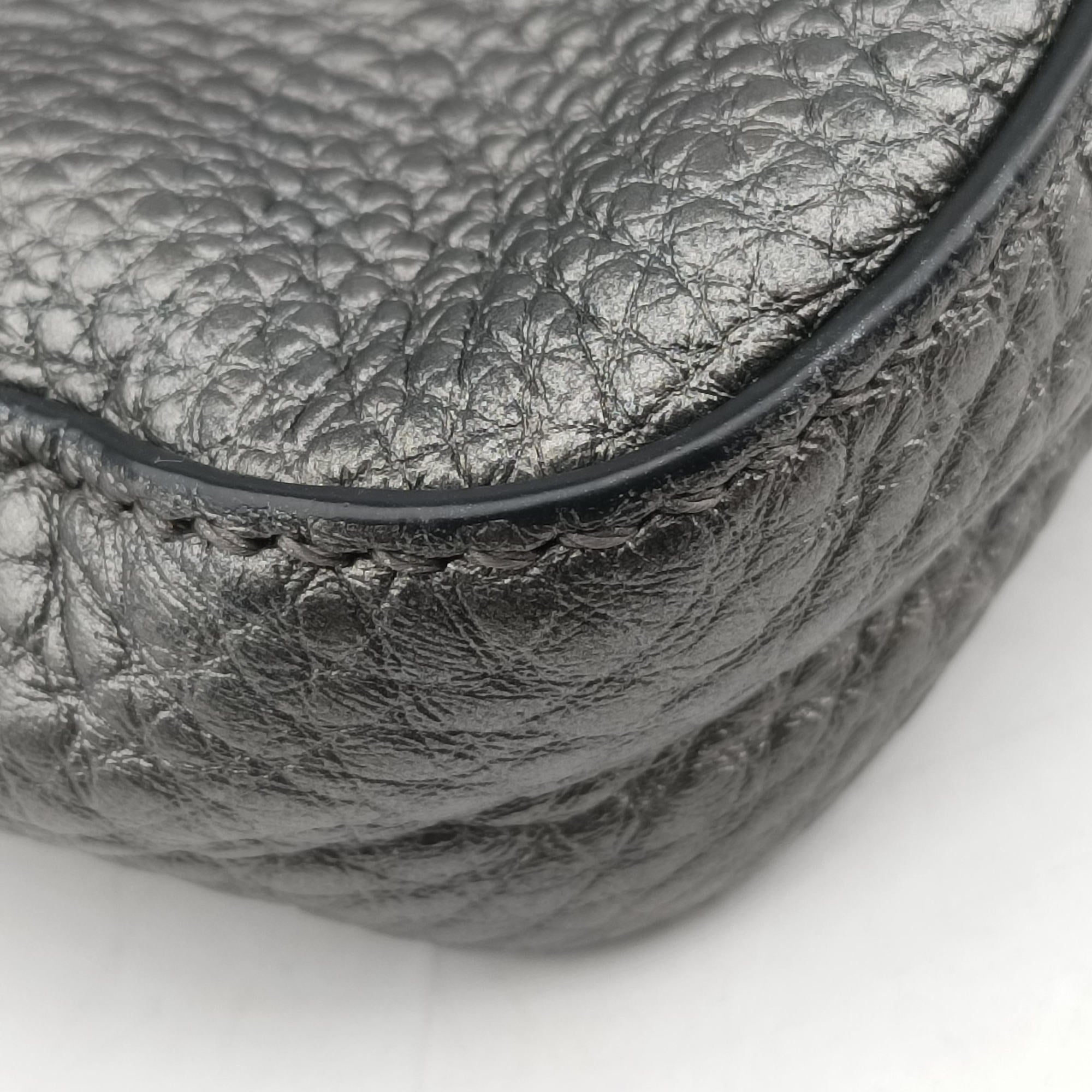 Pre-owned Fendi Flat Selleria Baguette Grey Leather 7VA472 shoulderbag | stylenewstar