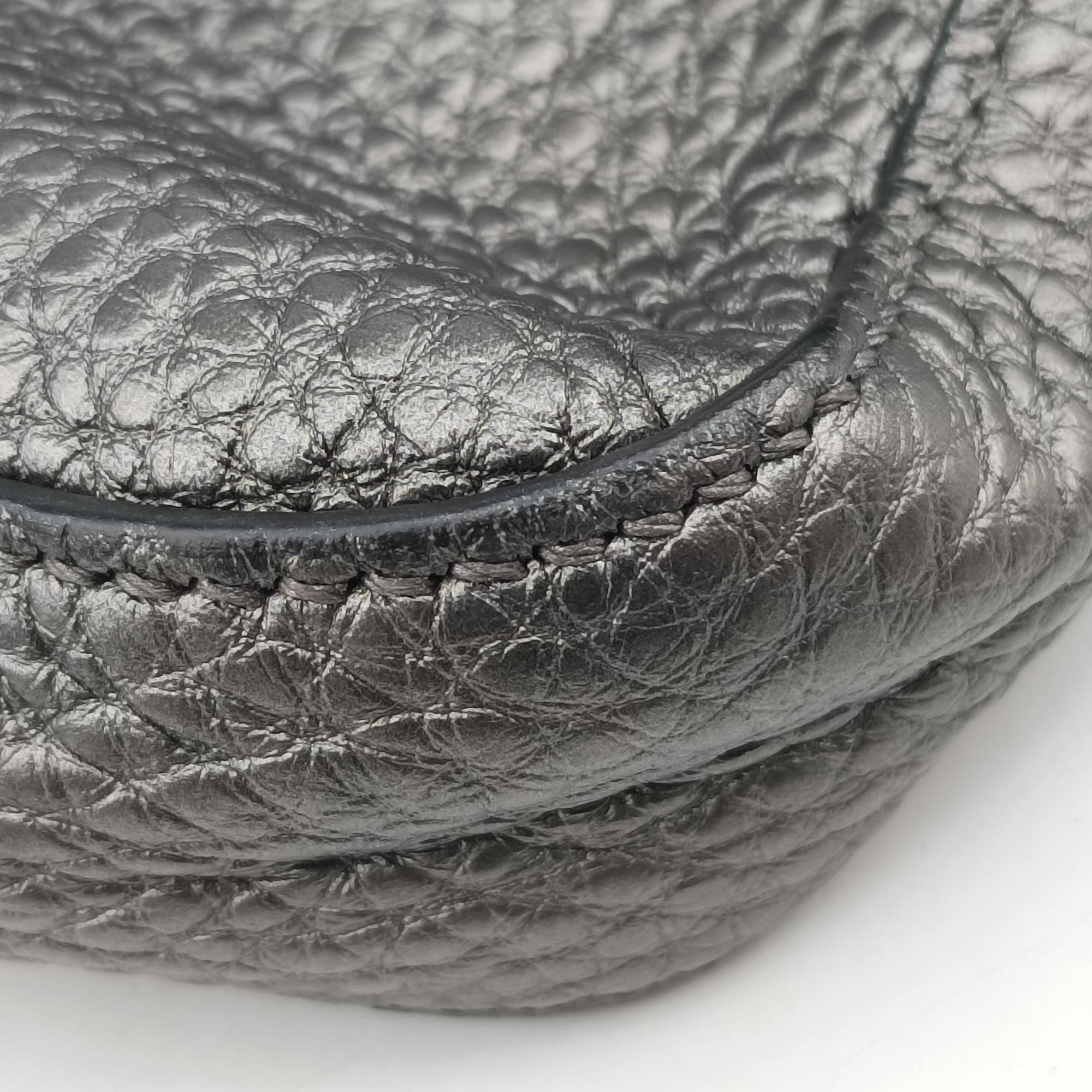 Pre-owned Fendi Flat Selleria Baguette Grey Leather 7VA472 shoulderbag | stylenewstar