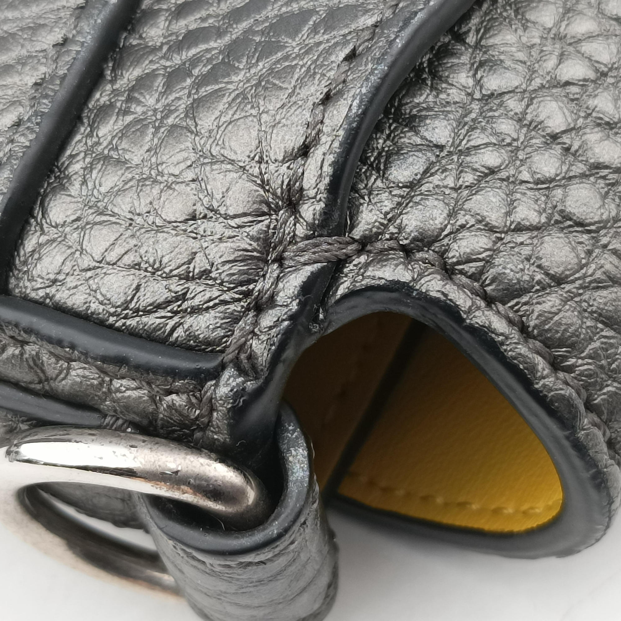Pre-owned Fendi Flat Selleria Baguette Grey Leather 7VA472 shoulderbag | stylenewstar