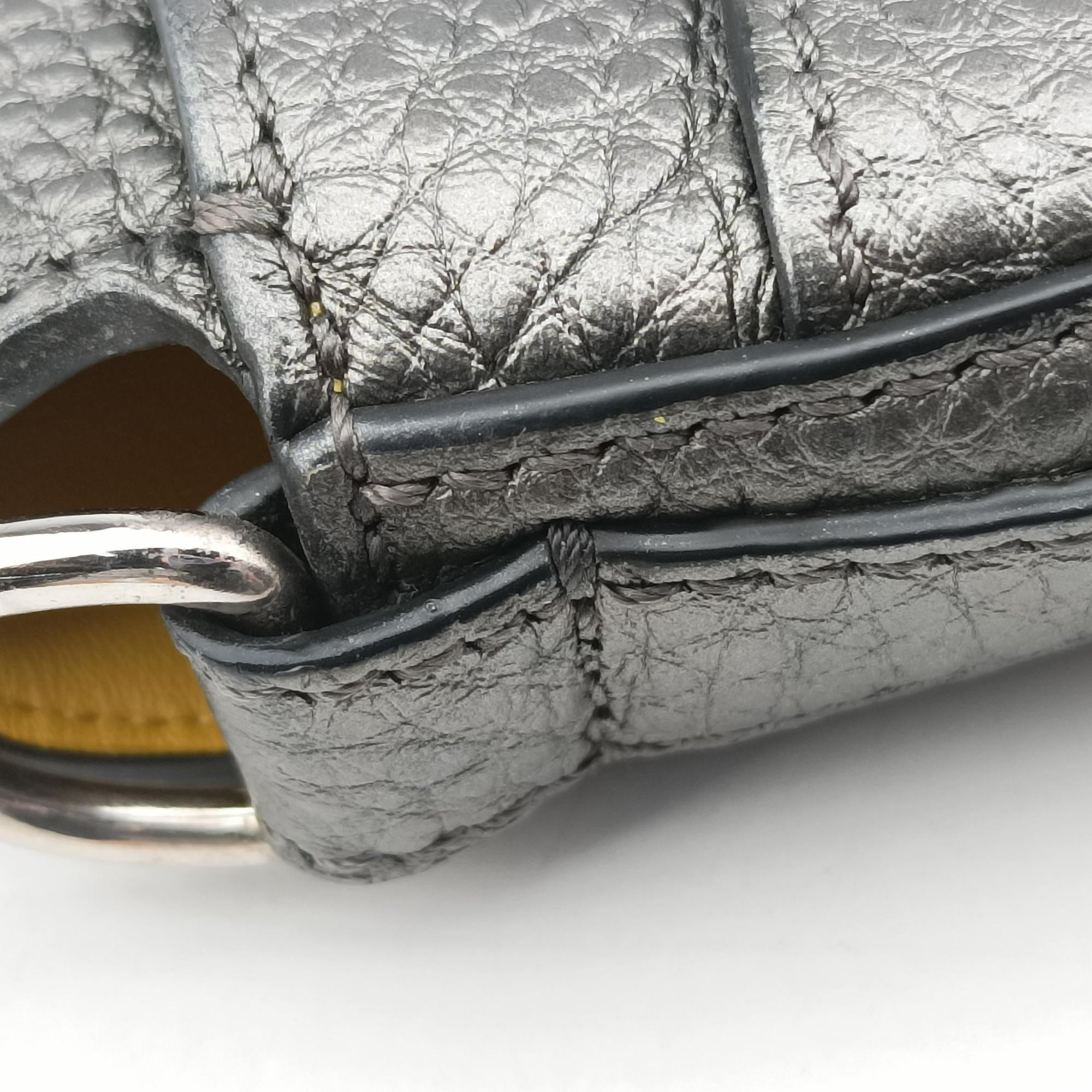 Pre-owned Fendi Flat Selleria Baguette Grey Leather 7VA472 shoulderbag | stylenewstar