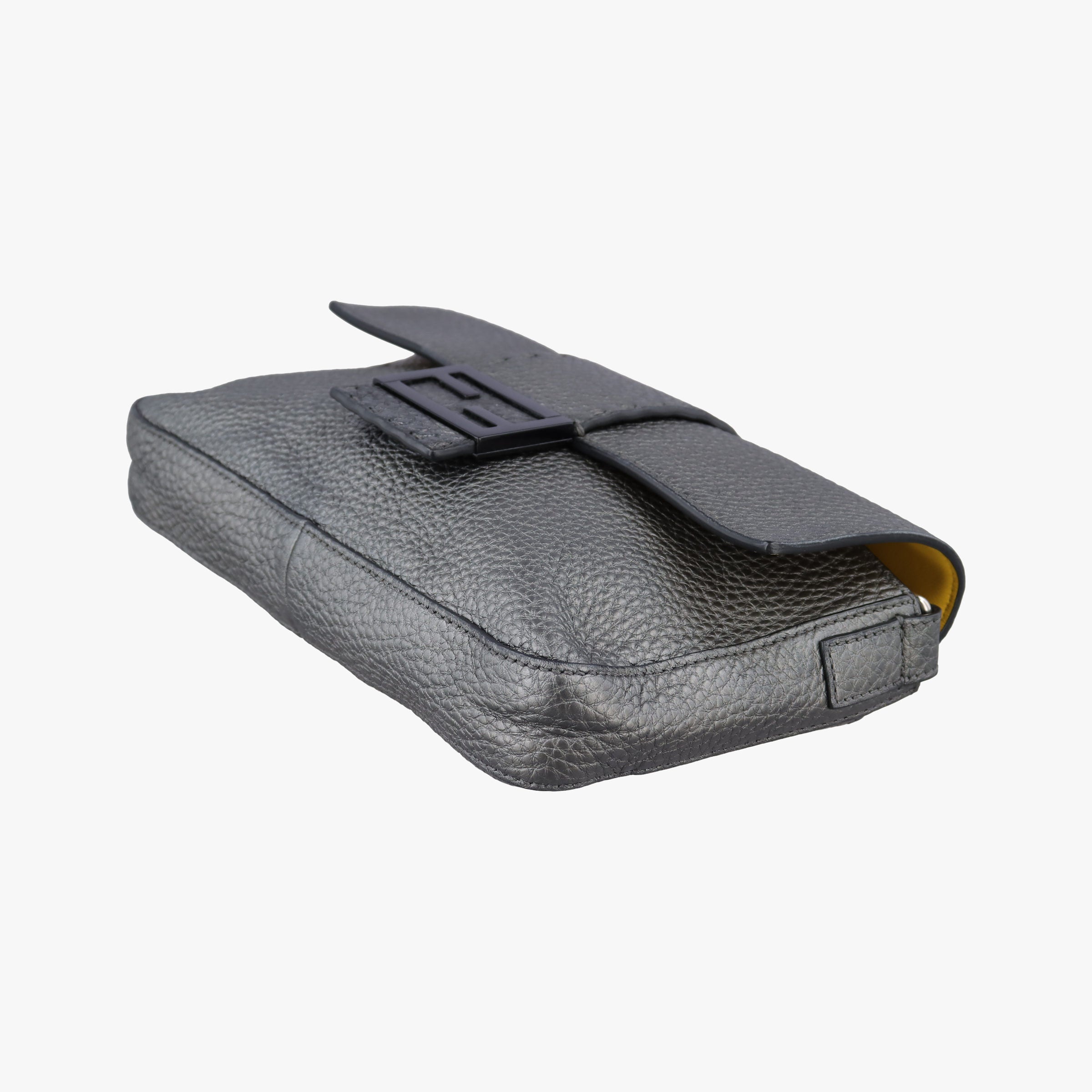 Pre-owned Fendi Flat Selleria Baguette Grey Leather 7VA472 shoulderbag | stylenewstar