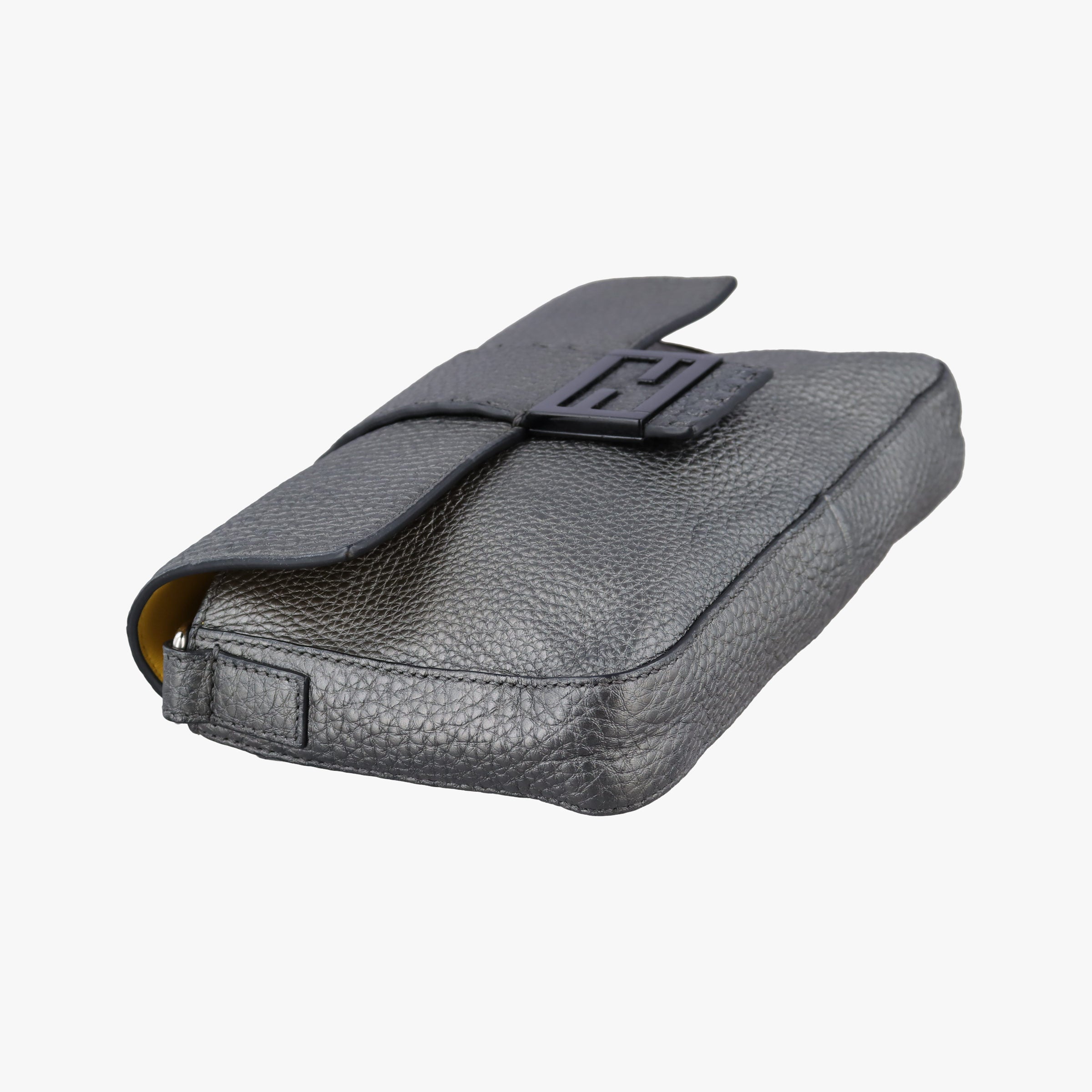 Pre-owned Fendi Flat Selleria Baguette Grey Leather 7VA472 shoulderbag | stylenewstar