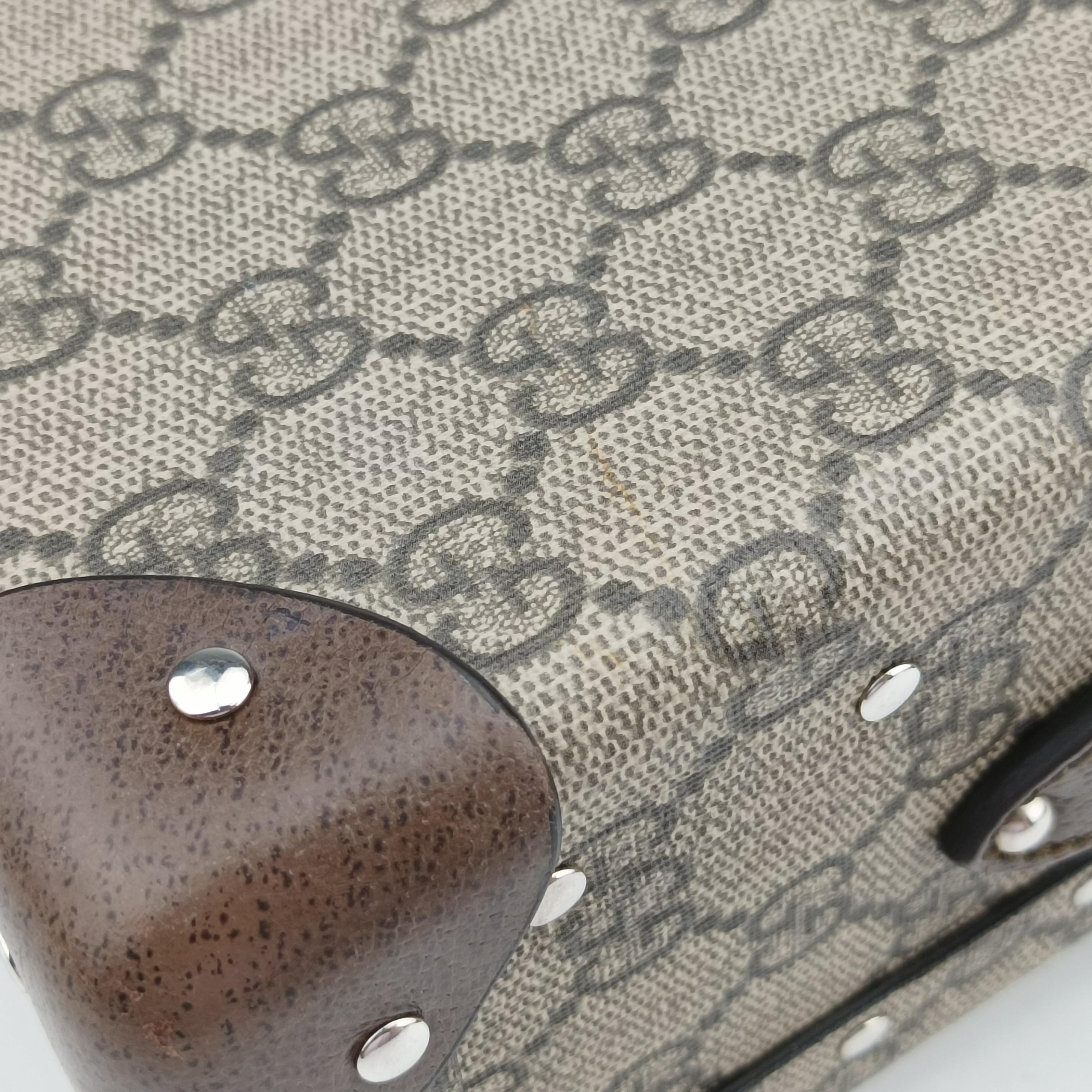 Pre-owned Gucci Globe-Trotter Beige x Dark Brown PVC coated canvas 588351 shoulderbag | stylenewstar