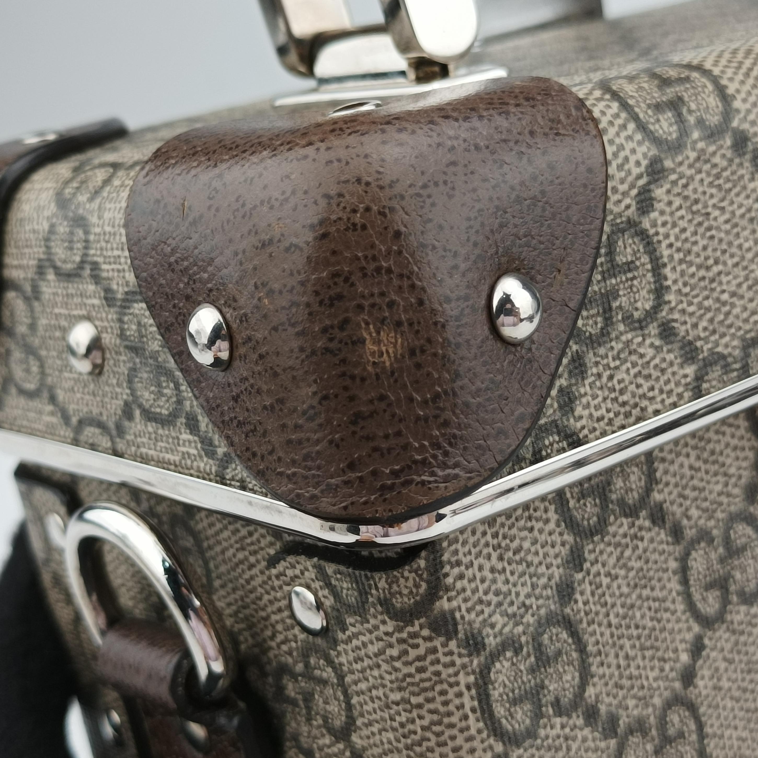 Pre-owned Gucci Globe-Trotter Beige x Dark Brown PVC coated canvas 588351 shoulderbag | stylenewstar