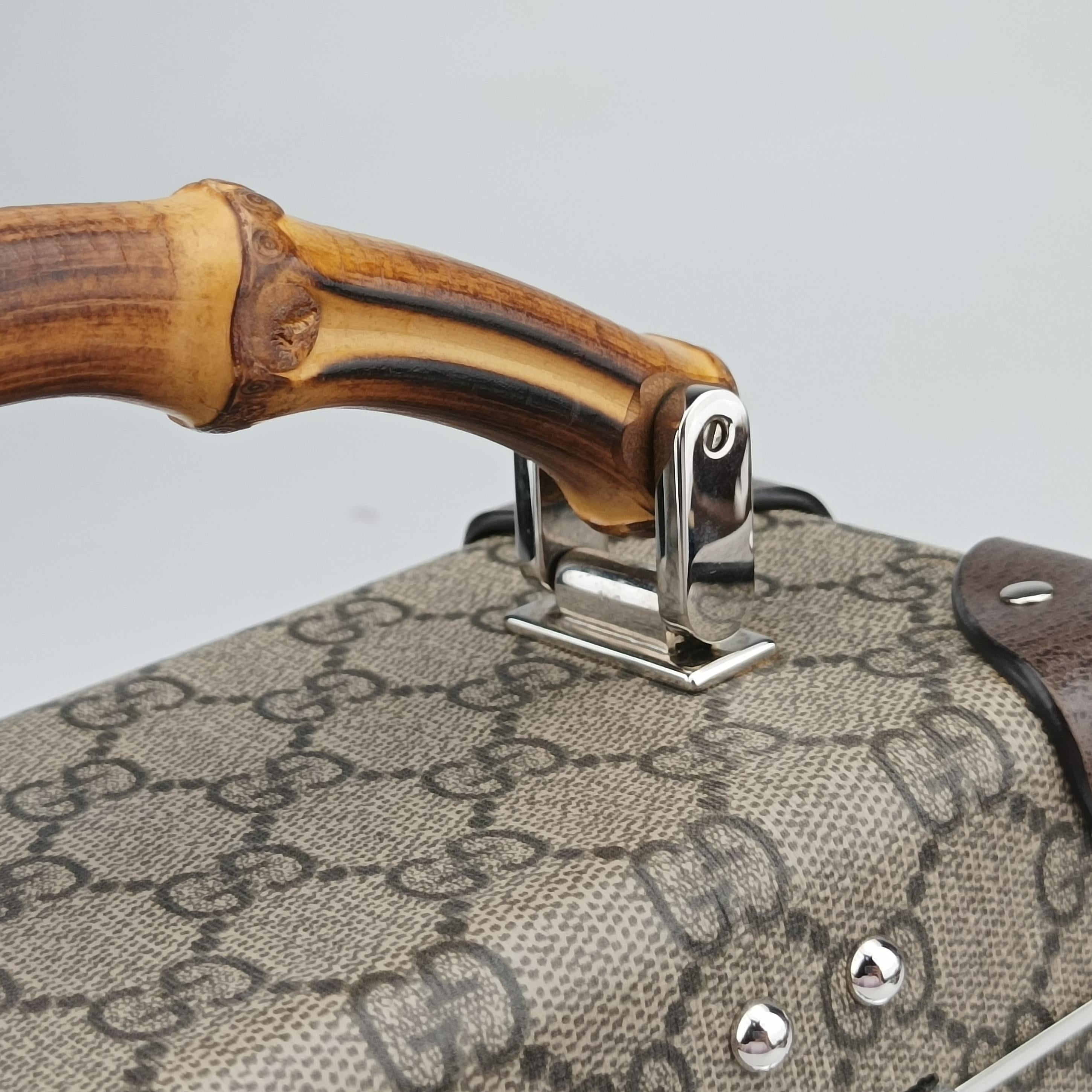 Pre-owned Gucci Globe-Trotter Beige x Dark Brown PVC coated canvas 588351 shoulderbag | stylenewstar