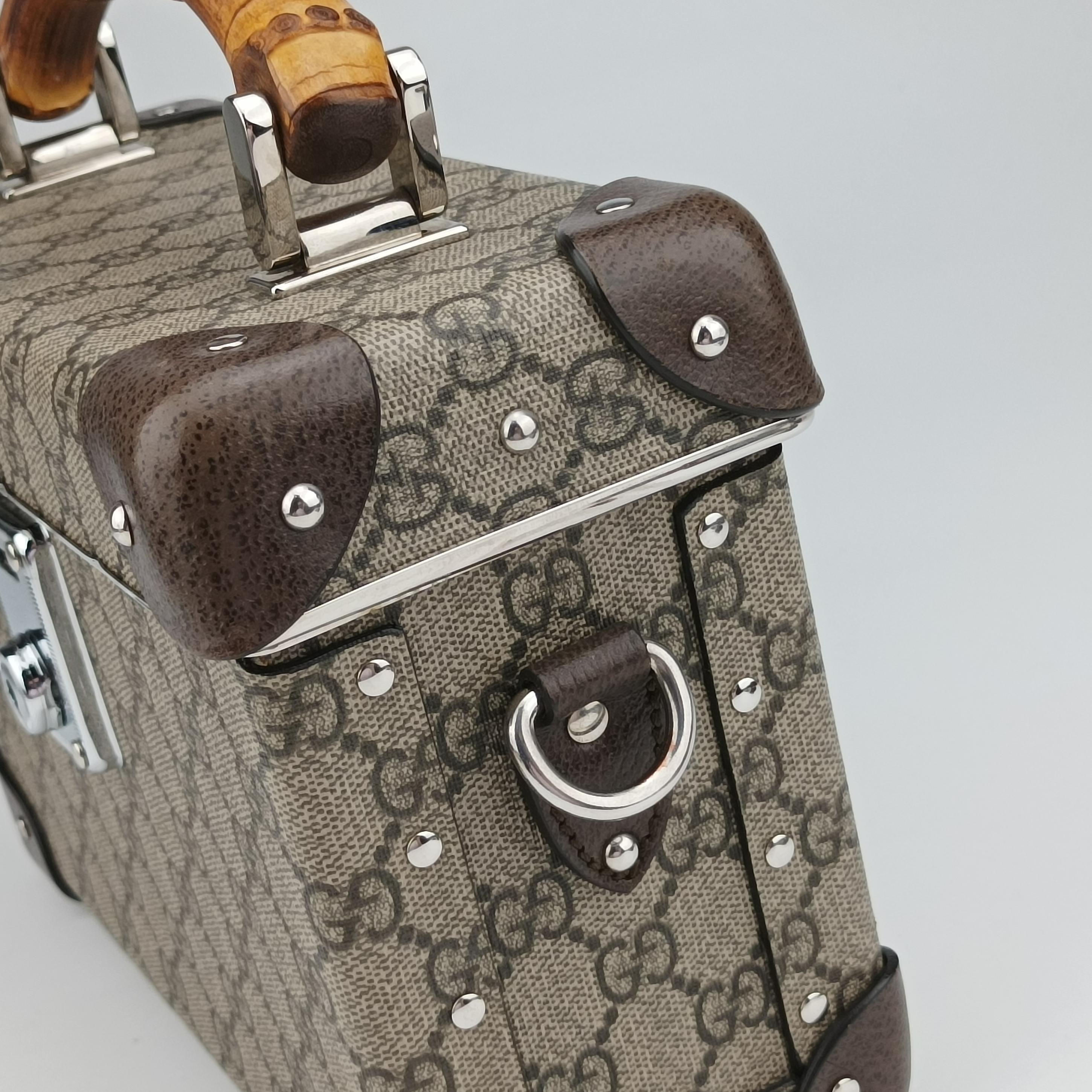 Pre-owned Gucci Globe-Trotter Beige x Dark Brown PVC coated canvas 588351 shoulderbag | stylenewstar