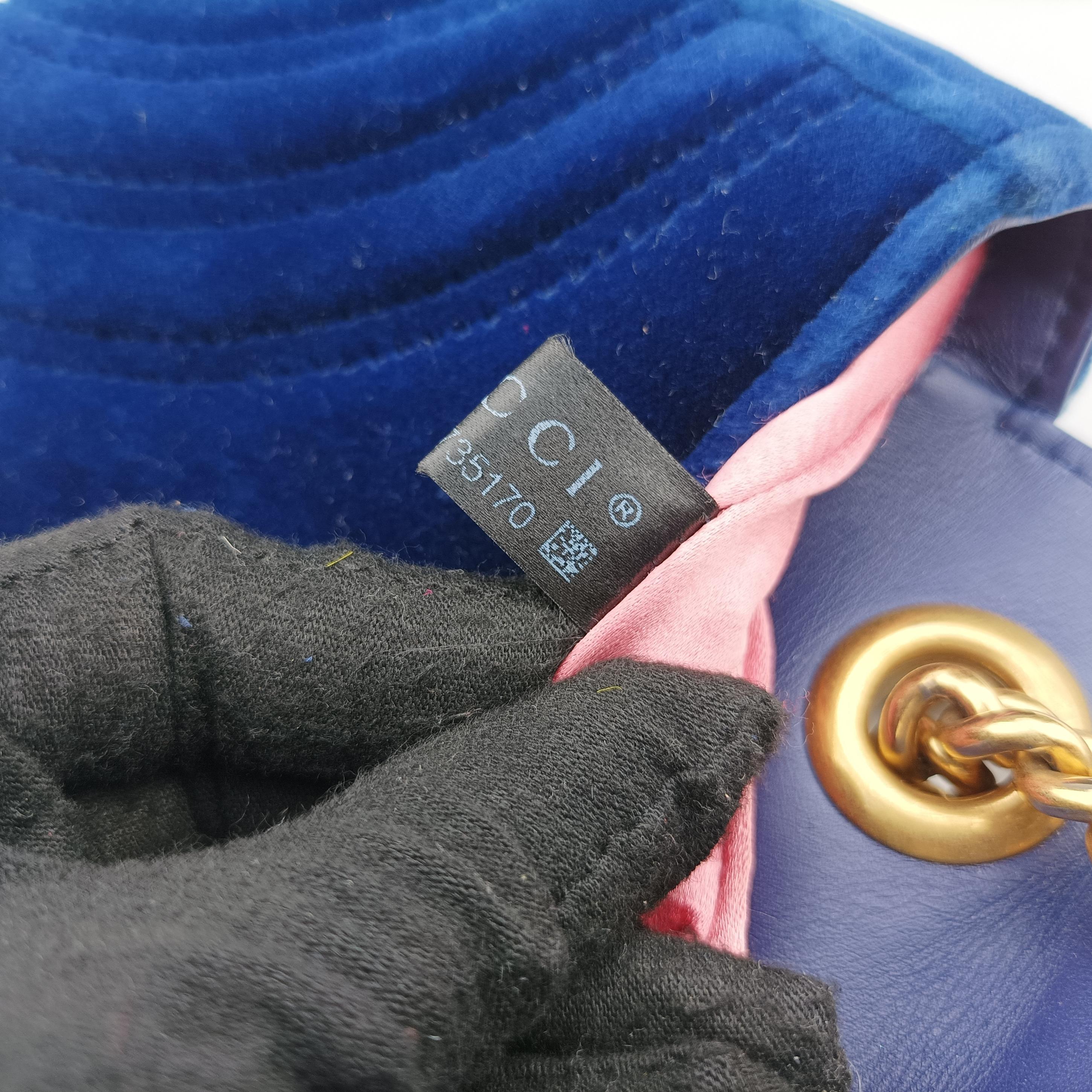 Vintage Gucci GG Marmont Blue velour 446744 shoulderbag | stylenewstar
