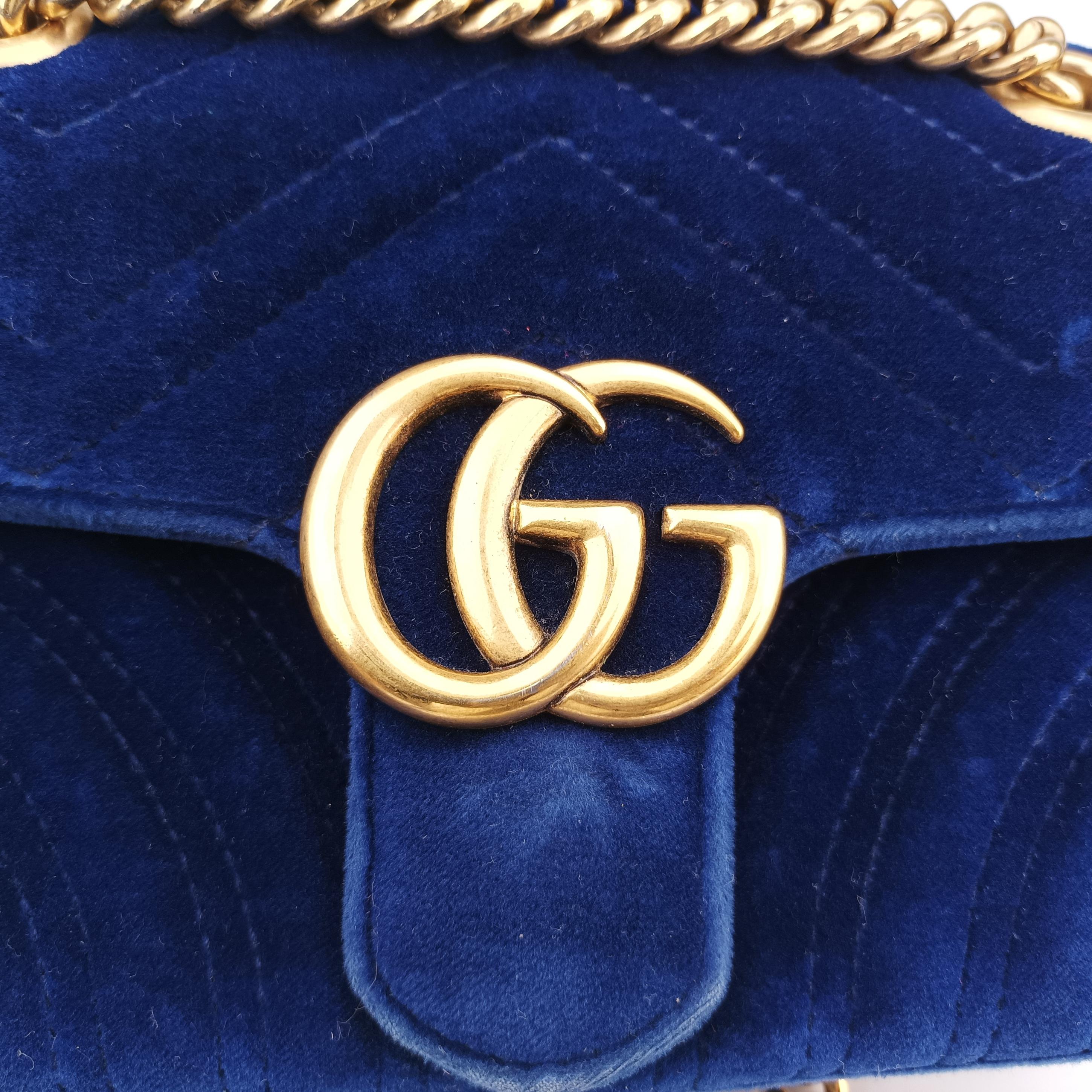 Vintage Gucci GG Marmont Blue velour 446744 shoulderbag | stylenewstar