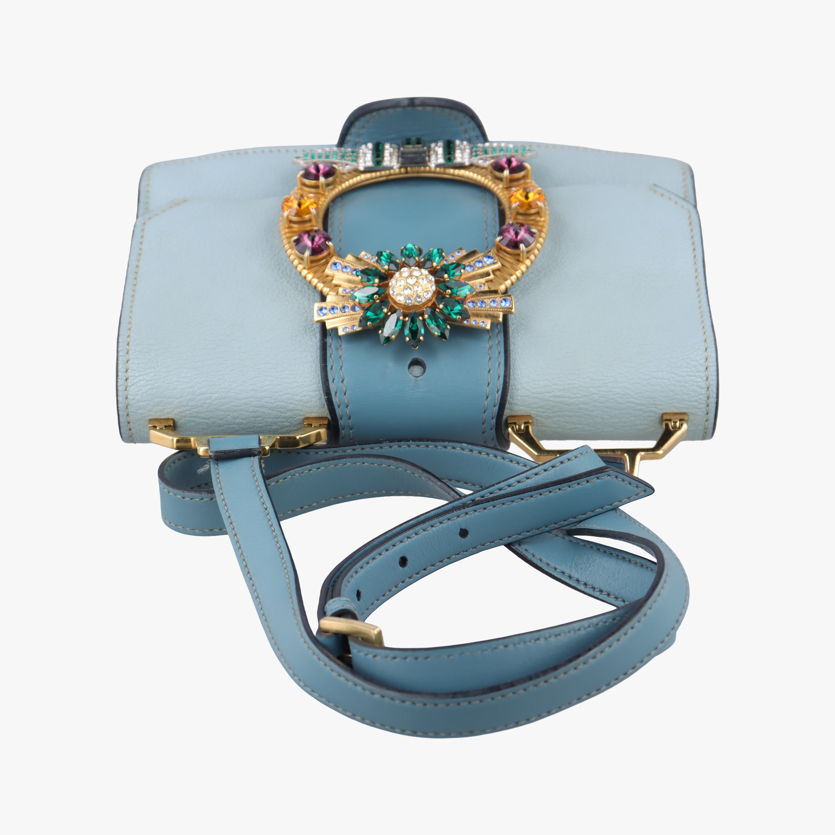 Pre-owned Miu Miu Miu Lady Blue×multiclor Leather  shoulderbag | stylenewstar