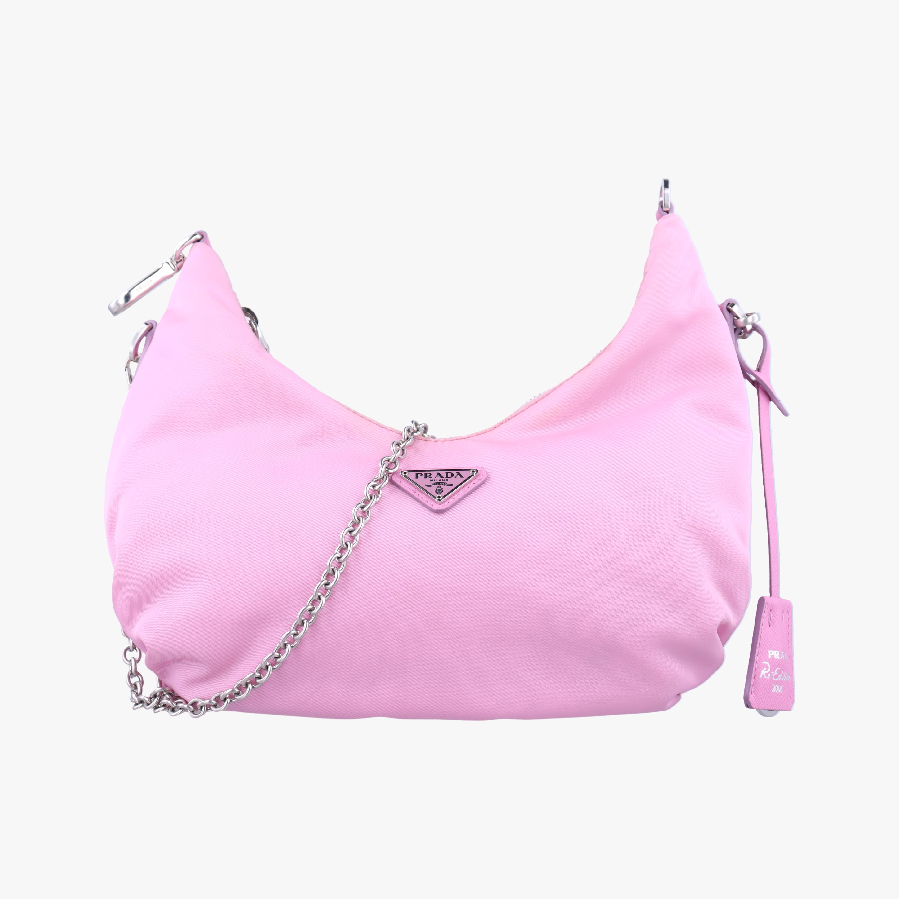 Pre-owned Prada Re Edition Chain Pink nylon  shoulderbag | stylenewstar