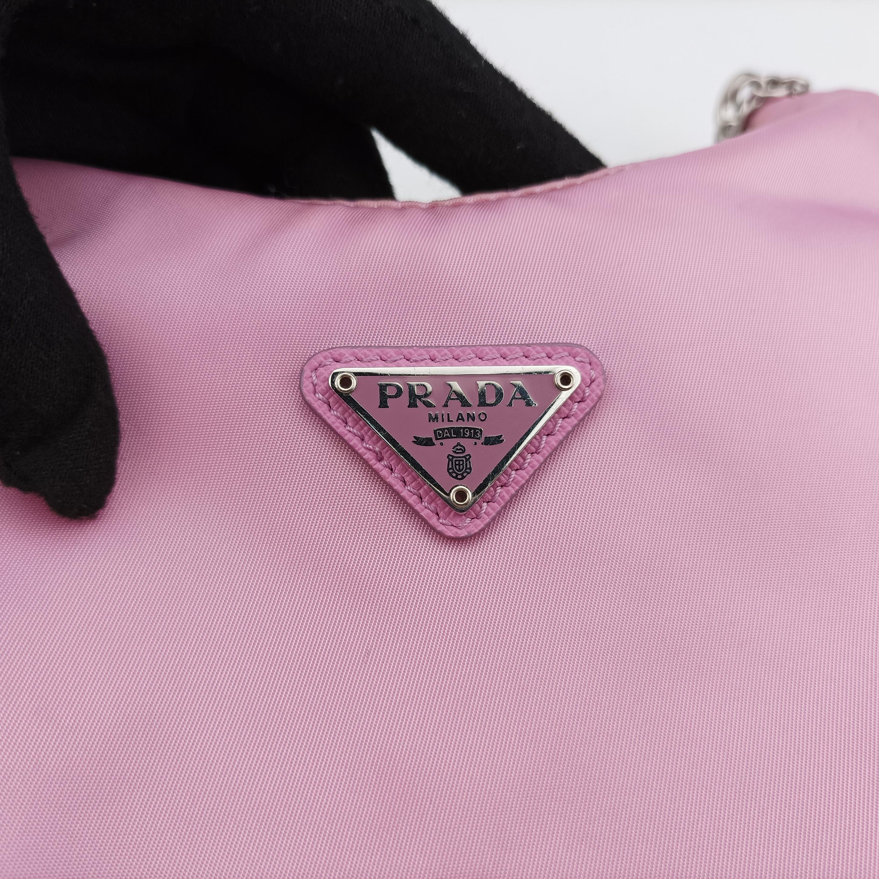 Pre-owned Prada Re Edition Chain Pink nylon  shoulderbag | stylenewstar