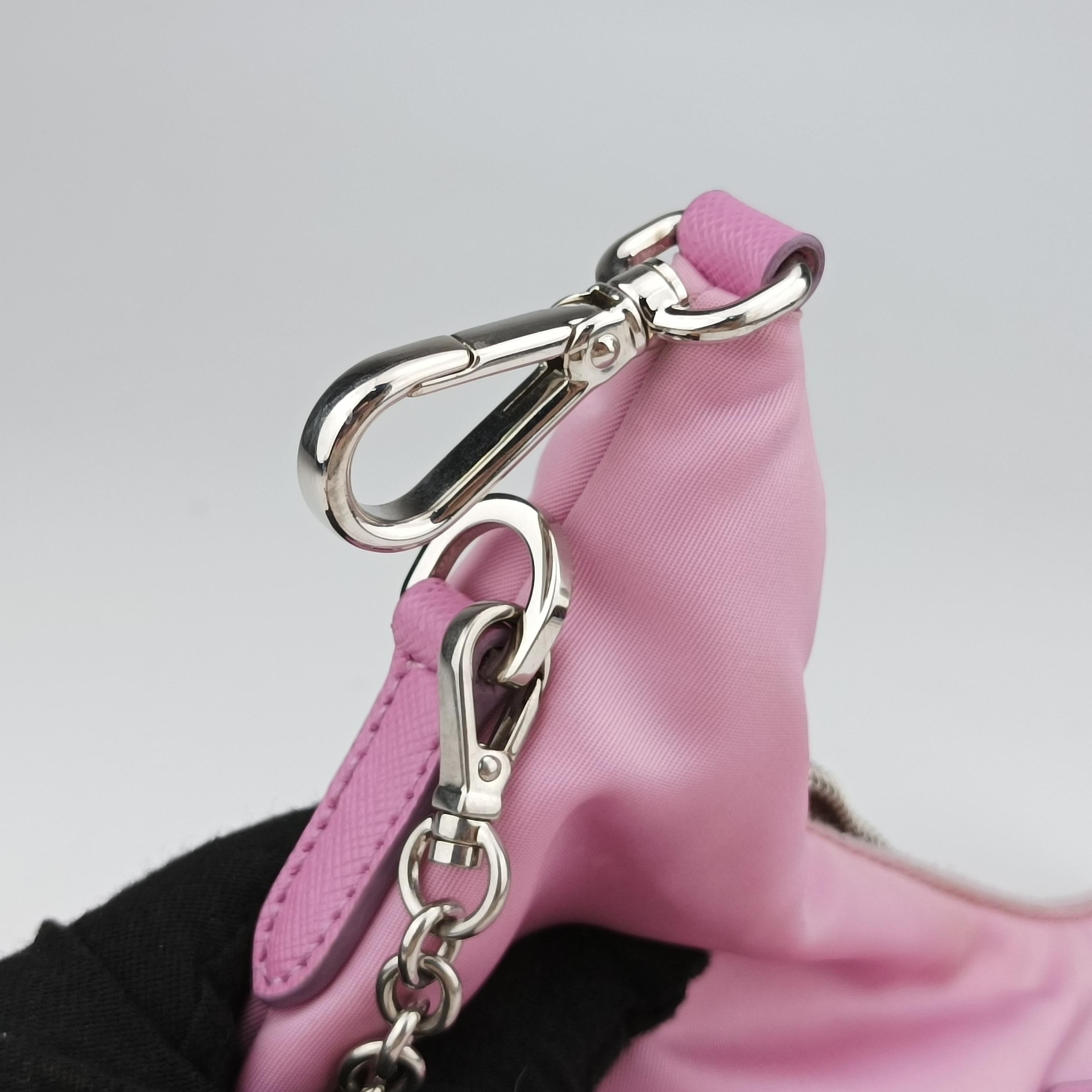 Pre-owned Prada Re Edition Chain Pink nylon  shoulderbag | stylenewstar