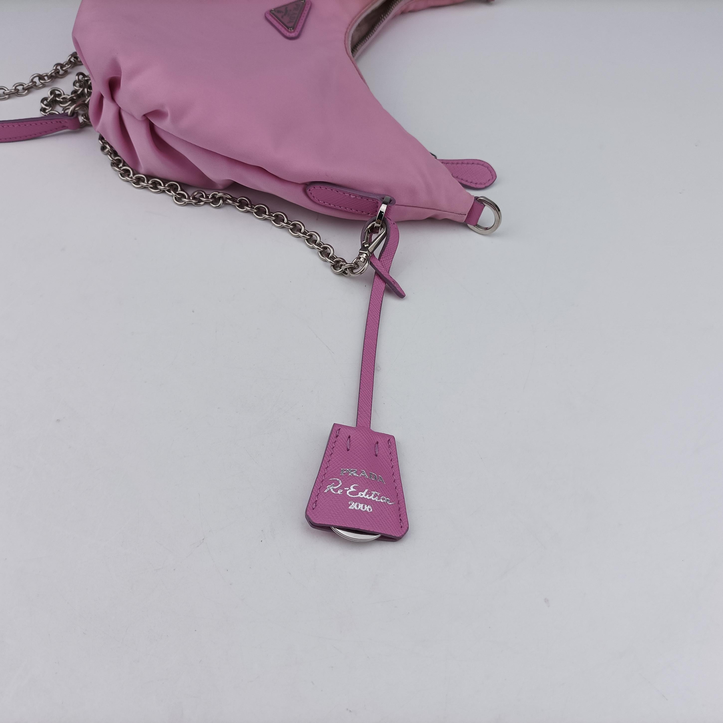 Pre-owned Prada Re Edition Chain Pink nylon  shoulderbag | stylenewstar