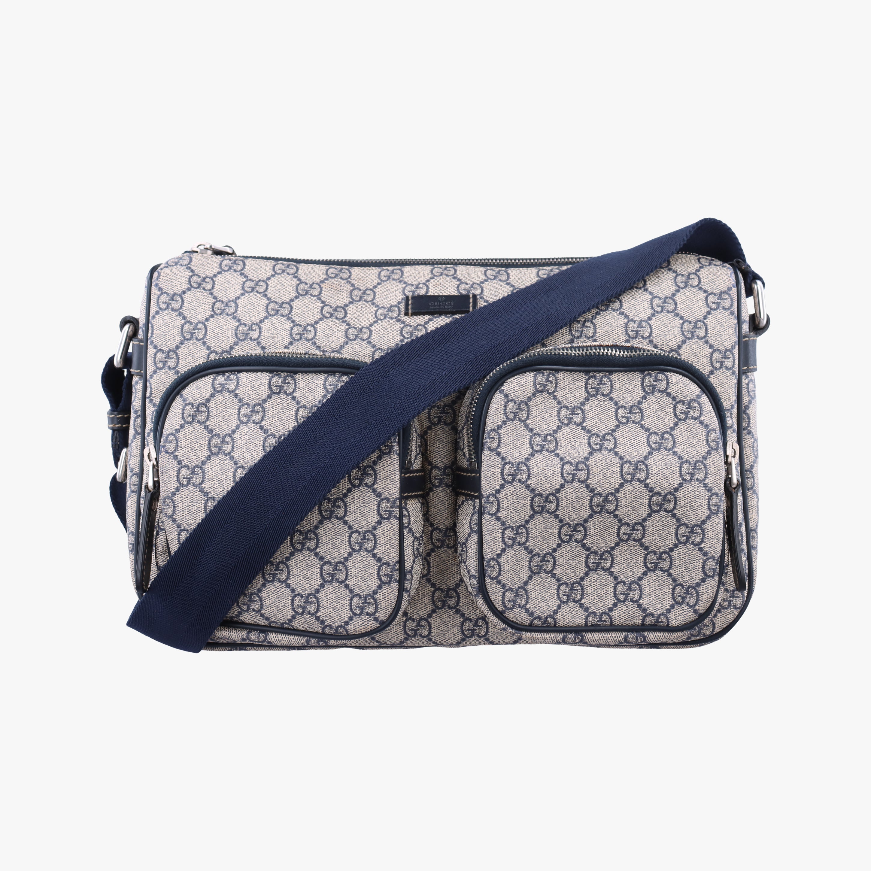 Pre-owned Gucci GG Supreme messenger Beige × Navy PVC coated canvas 246881 shoulderbag | stylenewstar