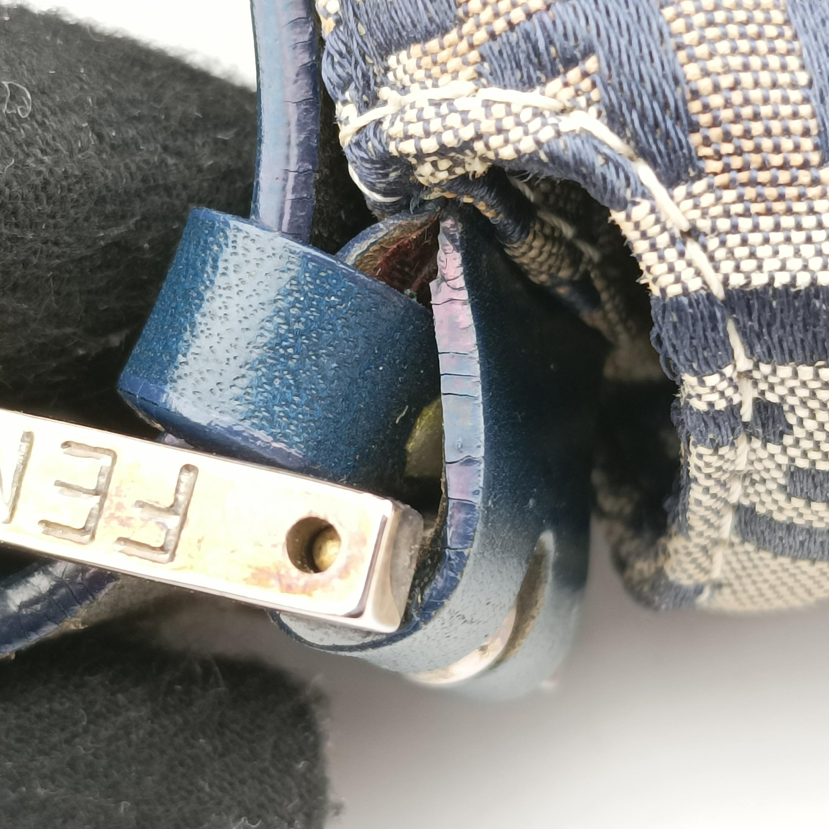 Pre-owned Fendi Baguette　Zucchino Navy canvas 8BR001 shoulderbag | stylenewstar