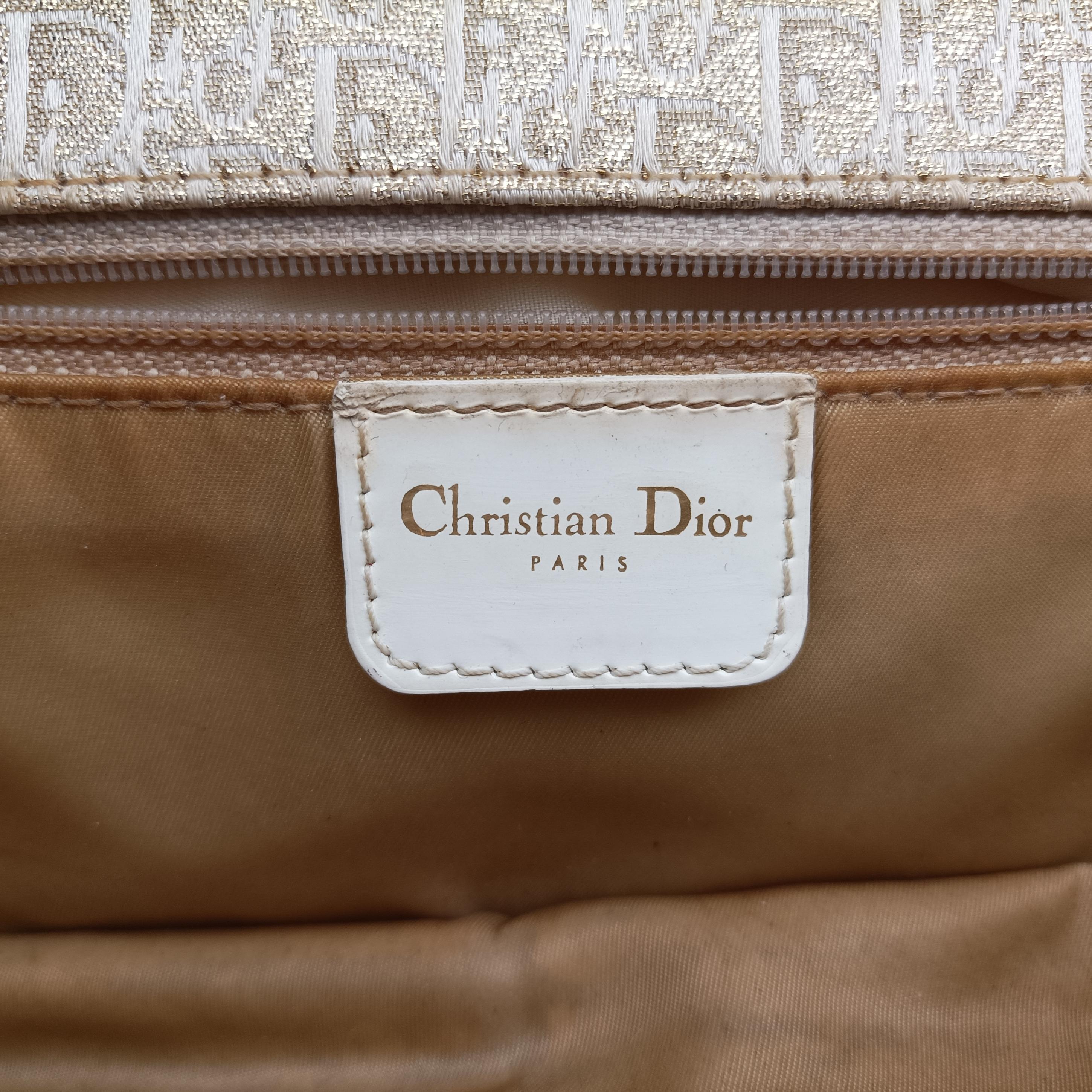 Secondhand Christian Dior D Trick Trotter White Canvas x Leather  shoulderbag | stylenewstar