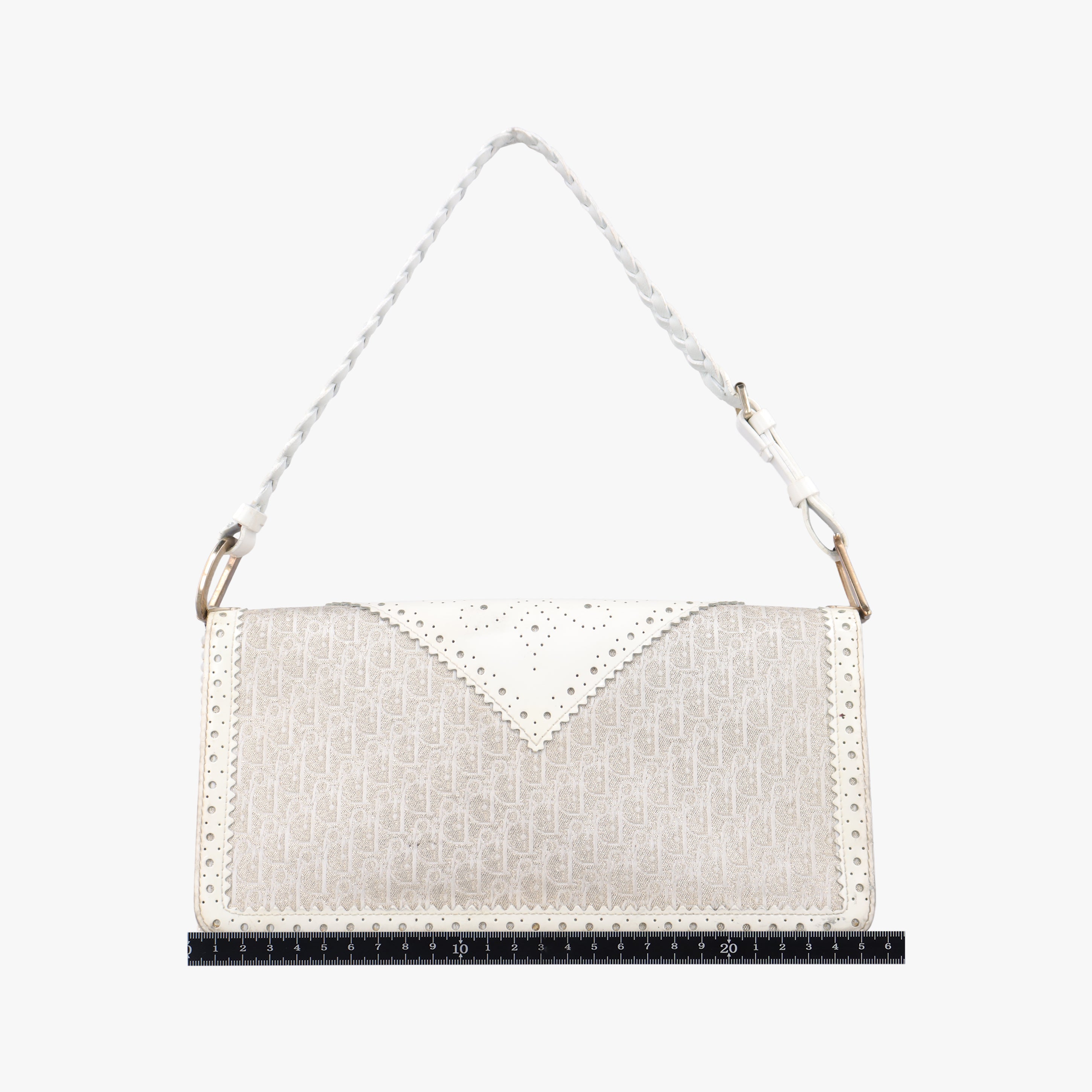 Secondhand Christian Dior D Trick Trotter White Canvas x Leather  shoulderbag | stylenewstar