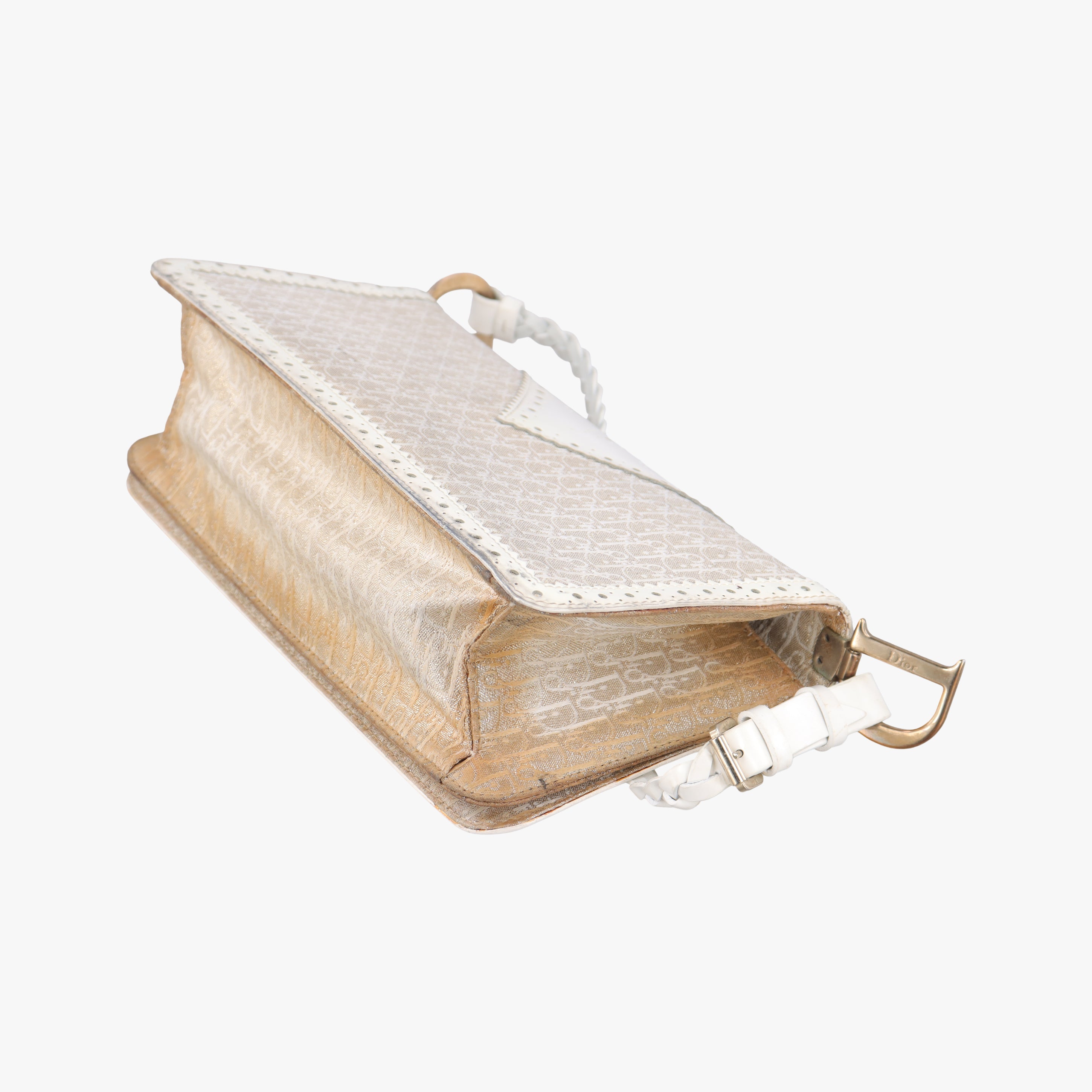 Secondhand Christian Dior D Trick Trotter White Canvas x Leather  shoulderbag | stylenewstar