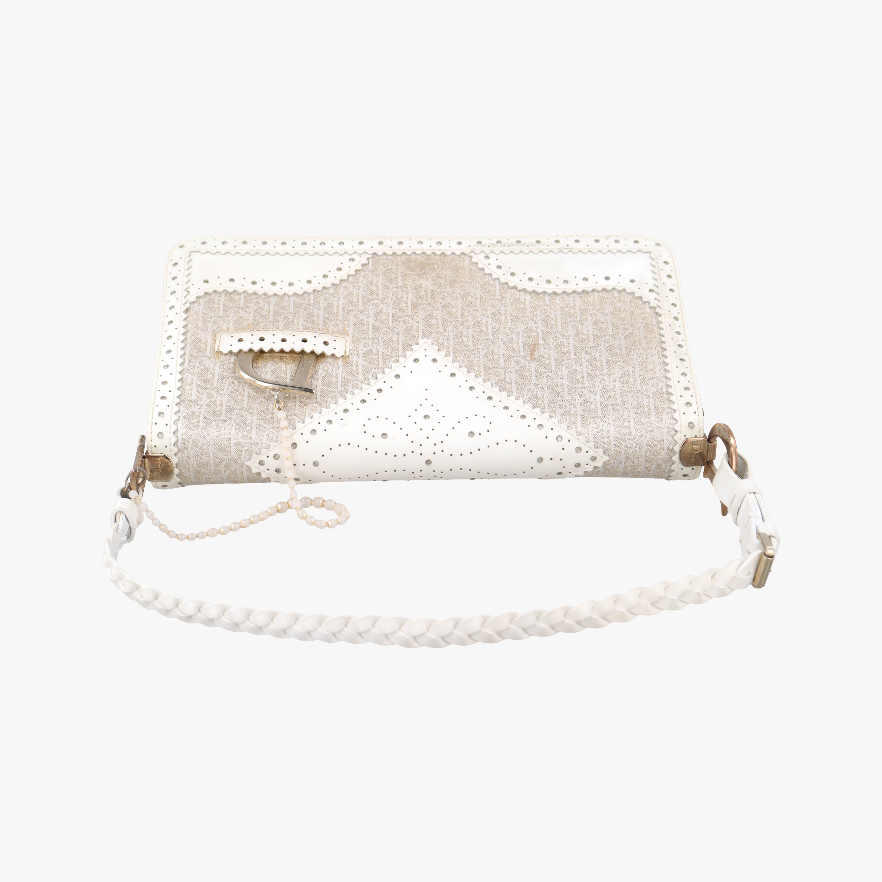 Secondhand Christian Dior D Trick Trotter White Canvas x Leather  shoulderbag | stylenewstar
