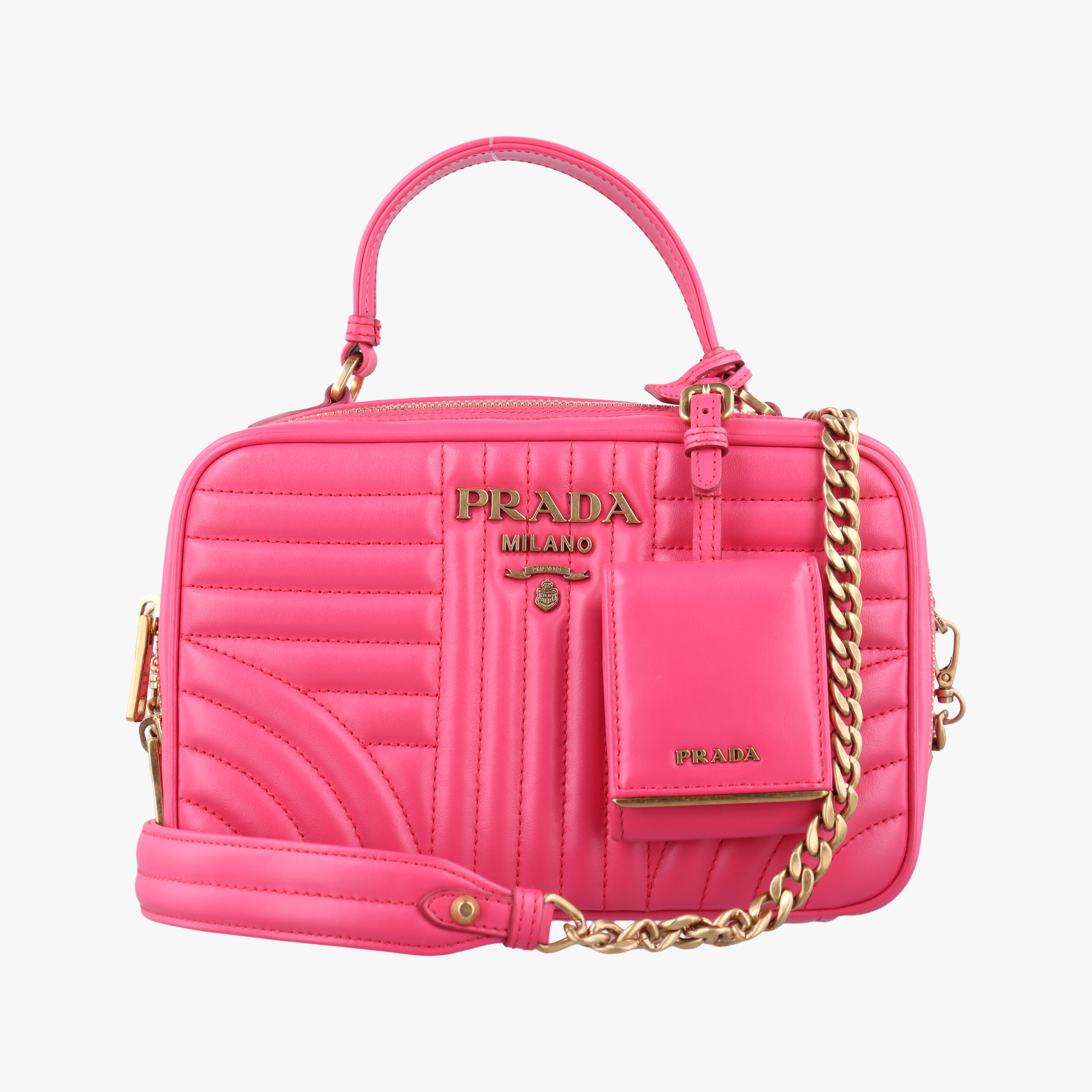 Pre-owned Prada Diagram Pink leather  shoulderbag | stylenewstar