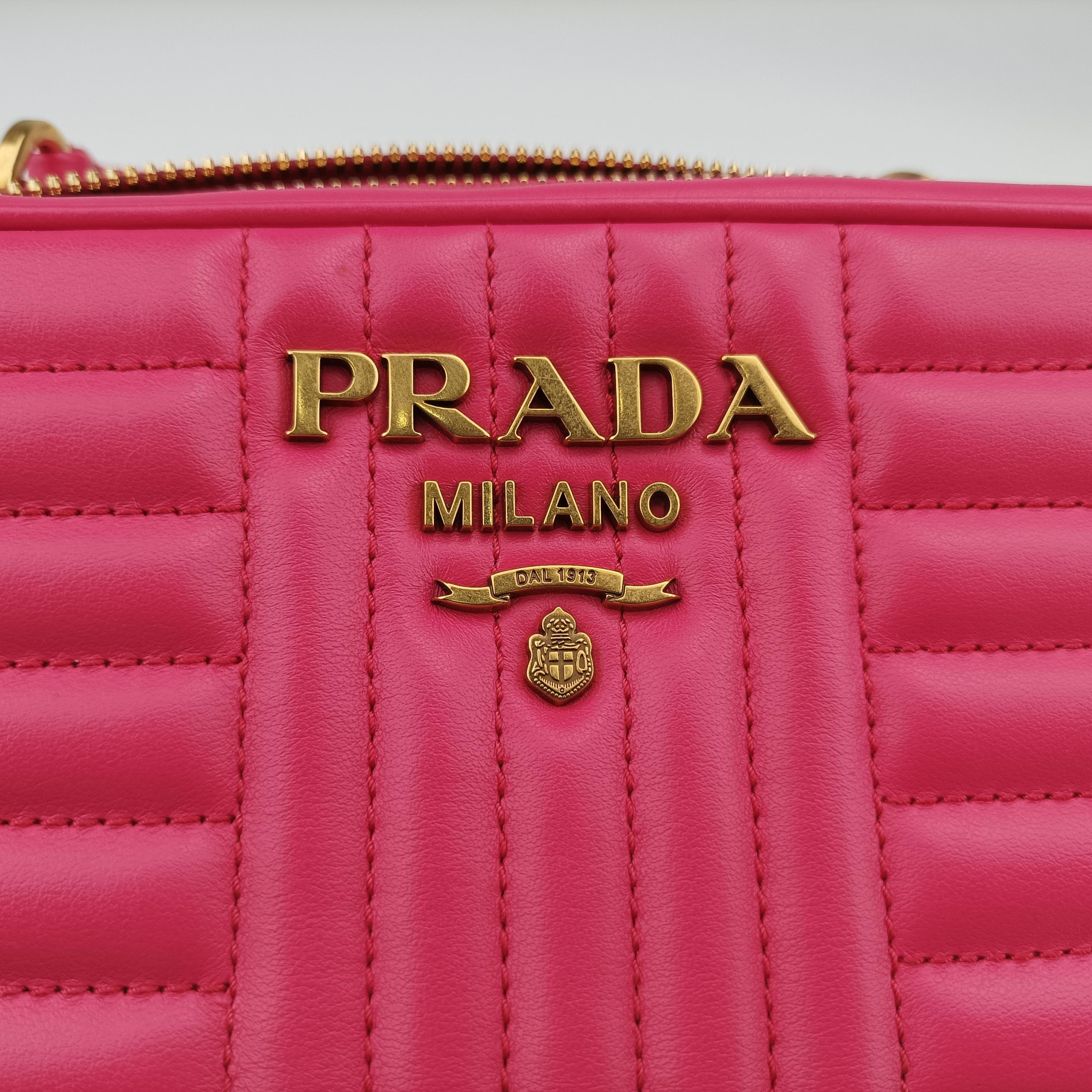 Pre-owned Prada Diagram Pink leather  shoulderbag | stylenewstar