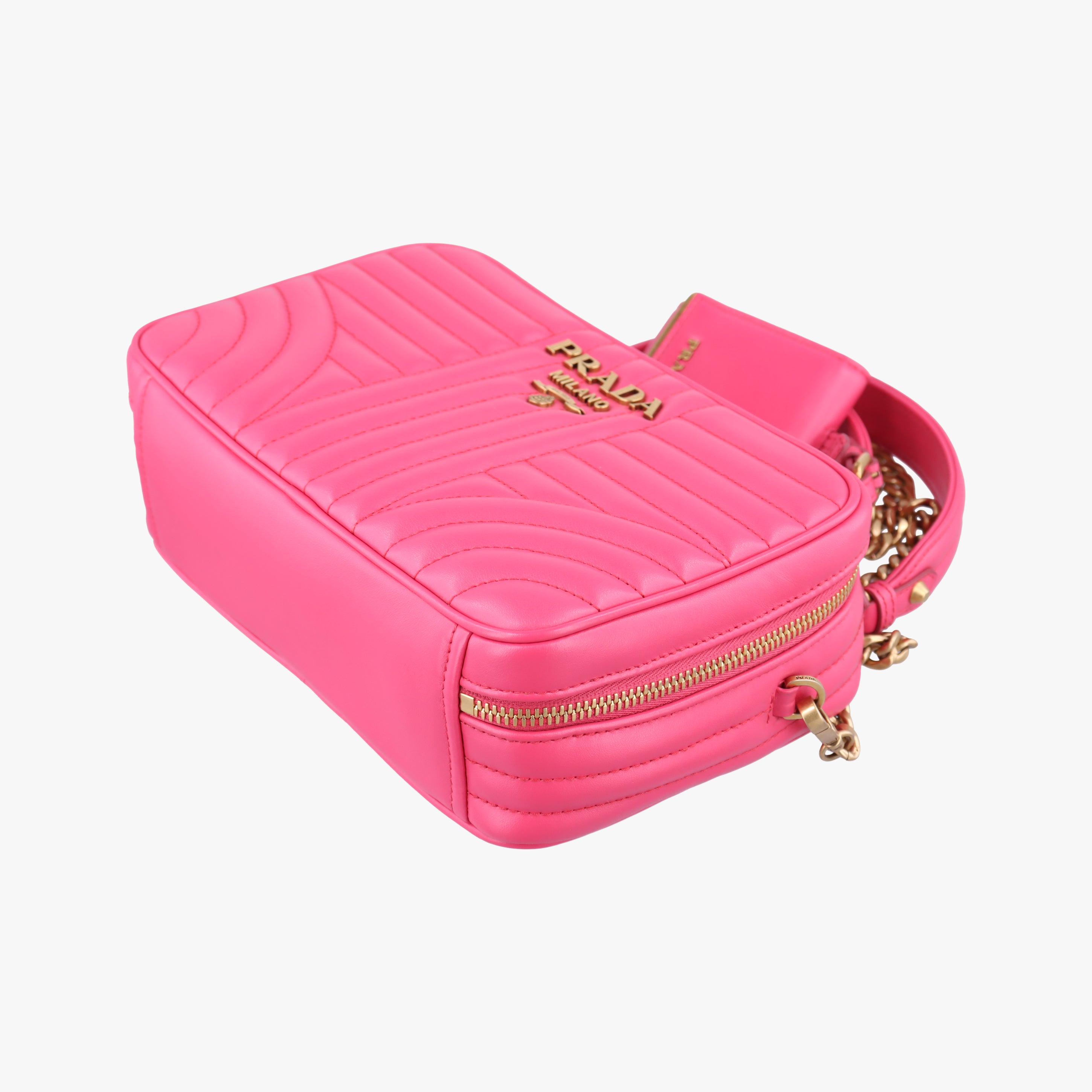 Pre-owned Prada Diagram Pink leather  shoulderbag | stylenewstar