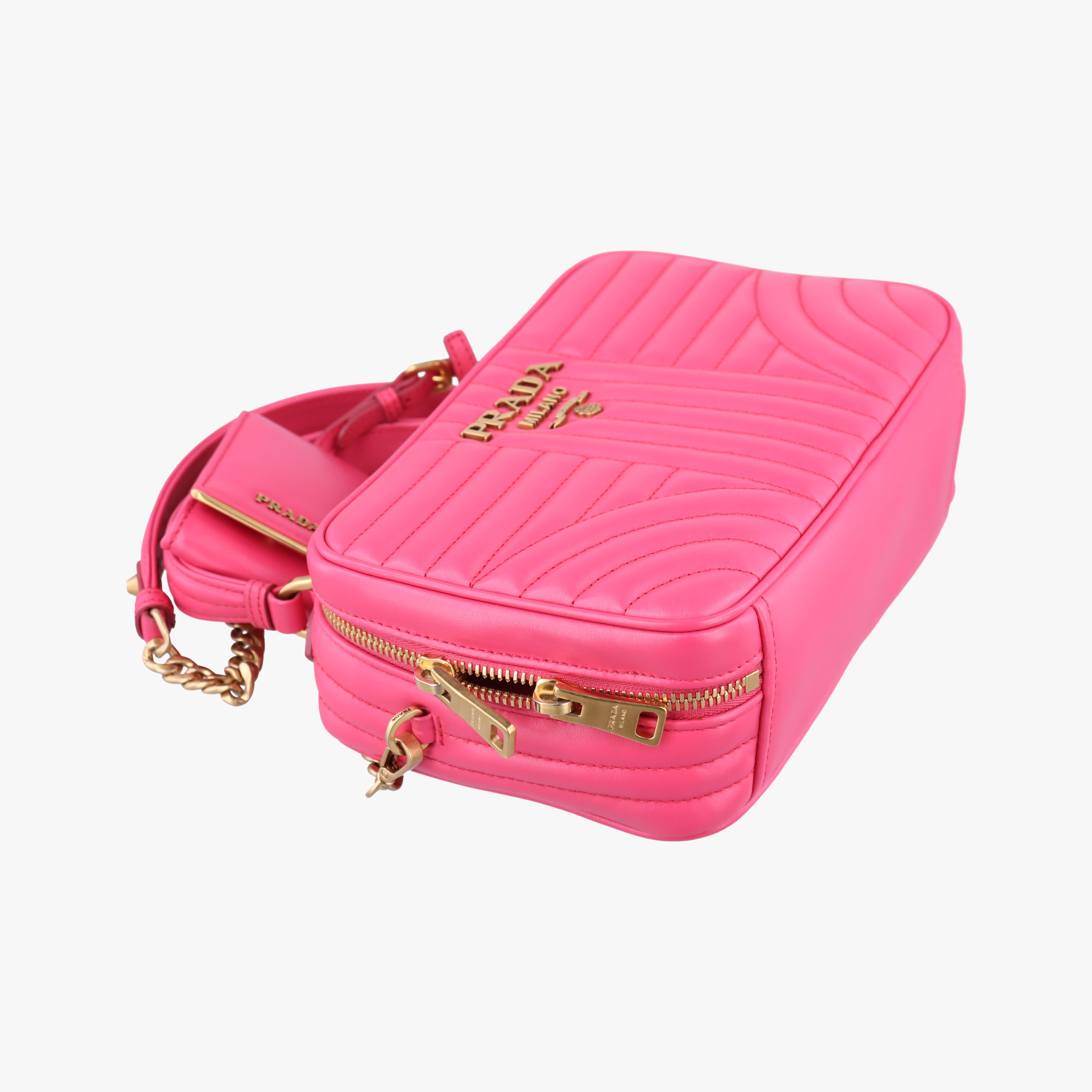 Pre-owned Prada Diagram Pink leather  shoulderbag | stylenewstar