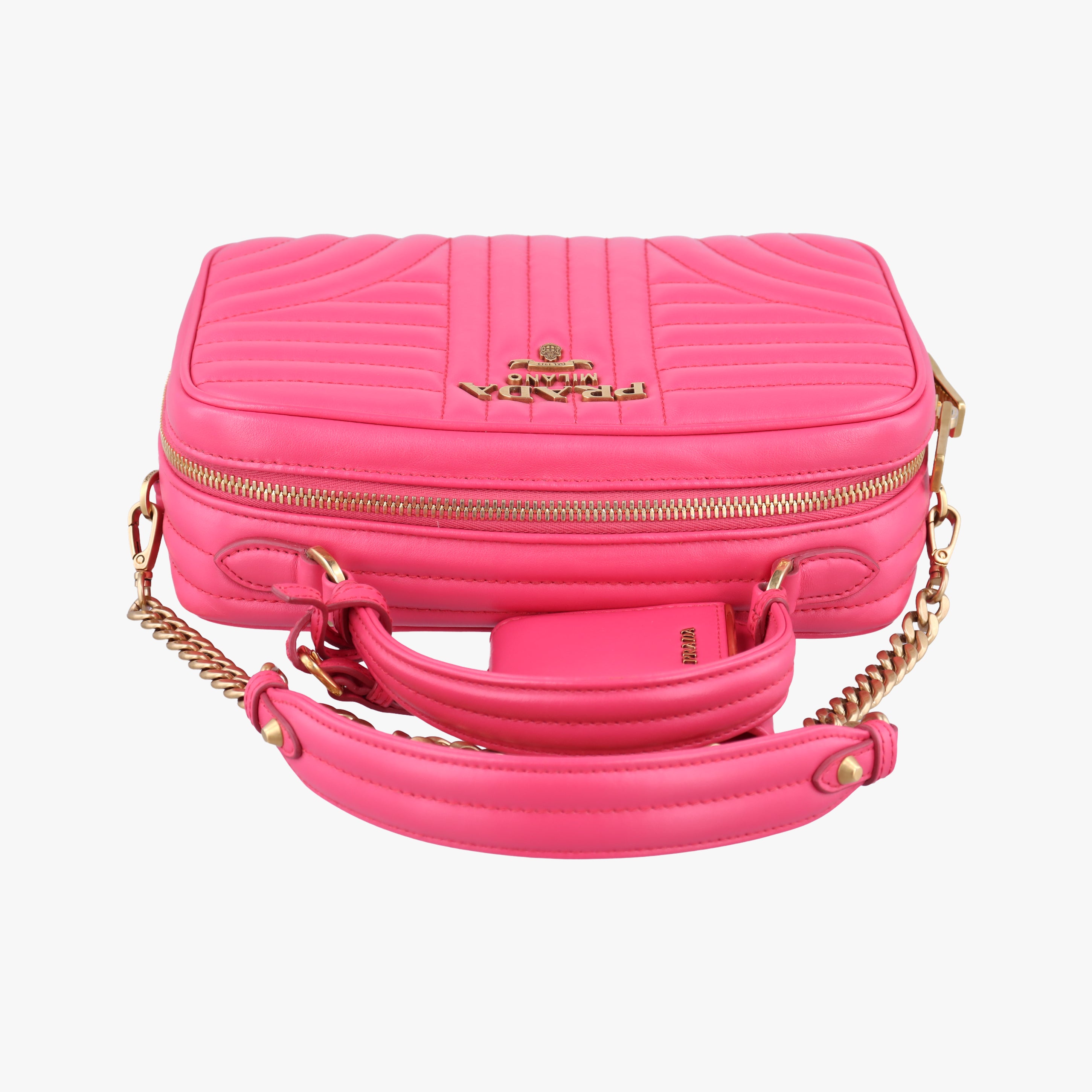 Pre-owned Prada Diagram Pink leather  shoulderbag | stylenewstar