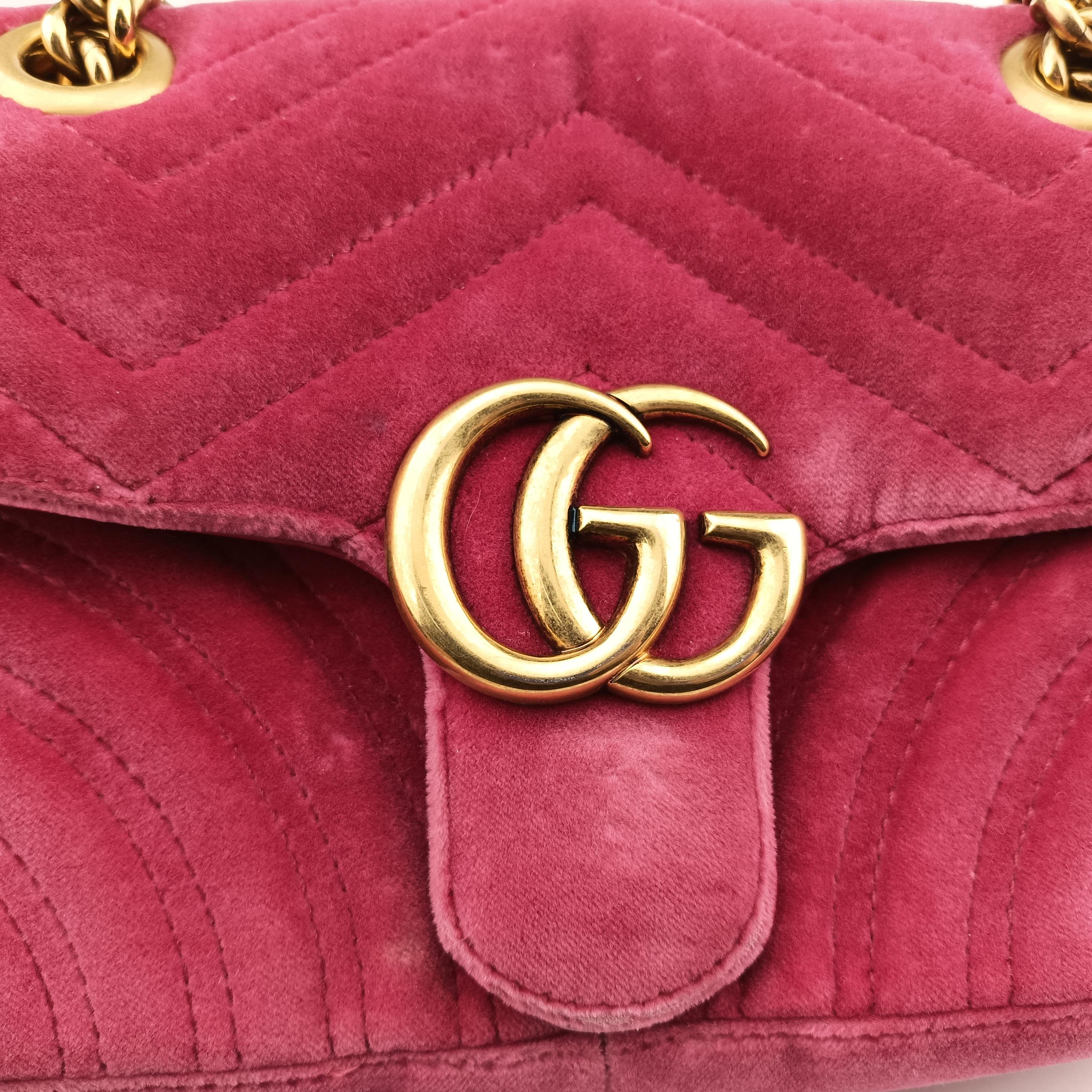 Secondhand Gucci GG Marmont Rose velour 446744 shoulderbag | stylenewstar