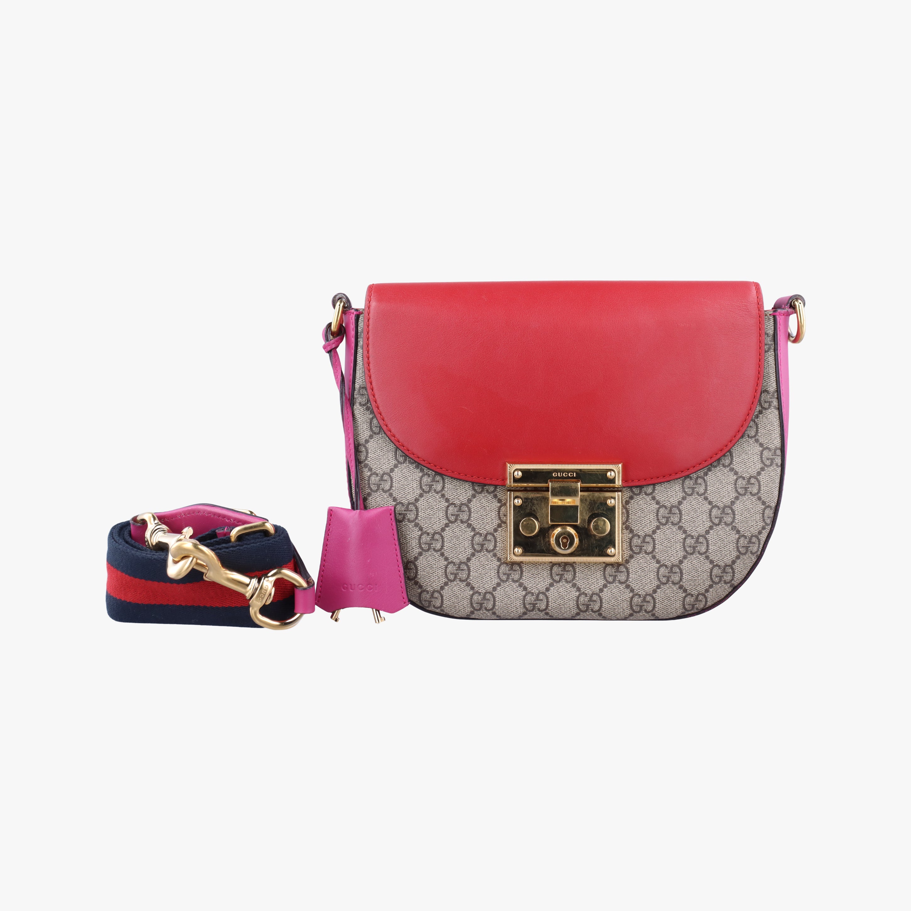 Vintage Gucci GG Supreme Padlock Beige×Red×Multicolour PVC coated canvas×Leather 453189 shoulderbag | stylenewstar