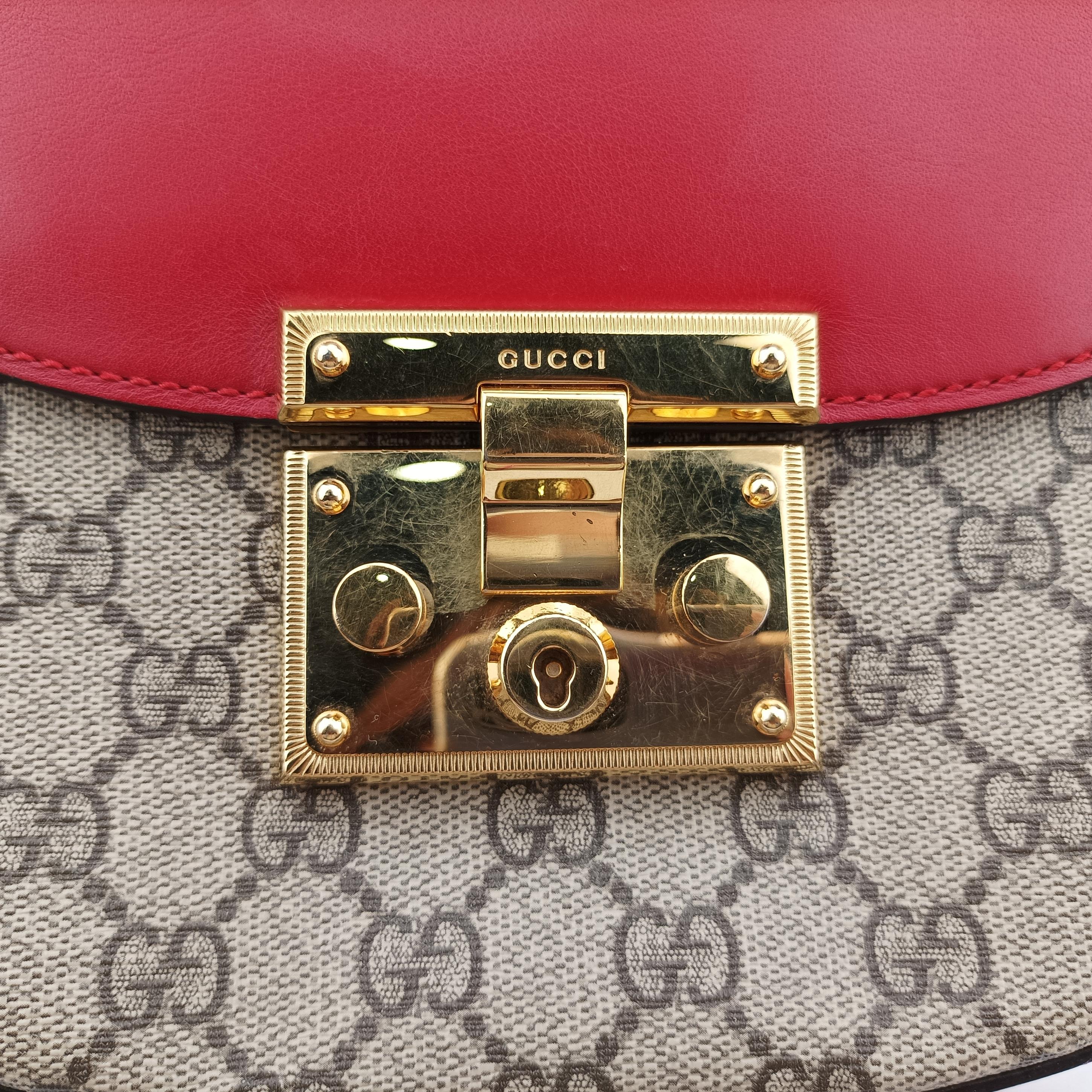 Vintage Gucci GG Supreme Padlock Beige×Red×Multicolour PVC coated canvas×Leather 453189 shoulderbag | stylenewstar