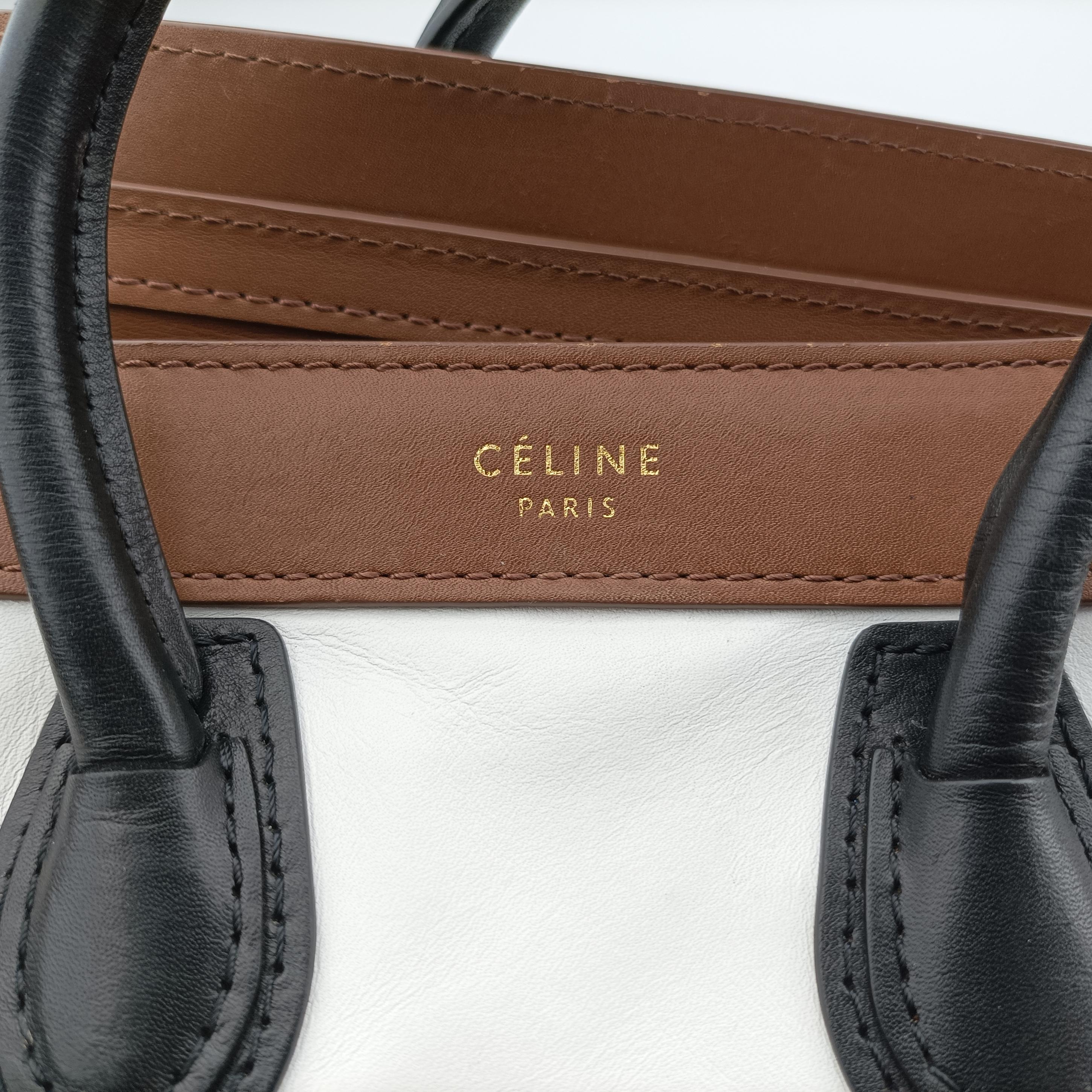Secondhand Celine luggage nano shopper Brown×white×black Leather  shoulderbag | stylenewstar