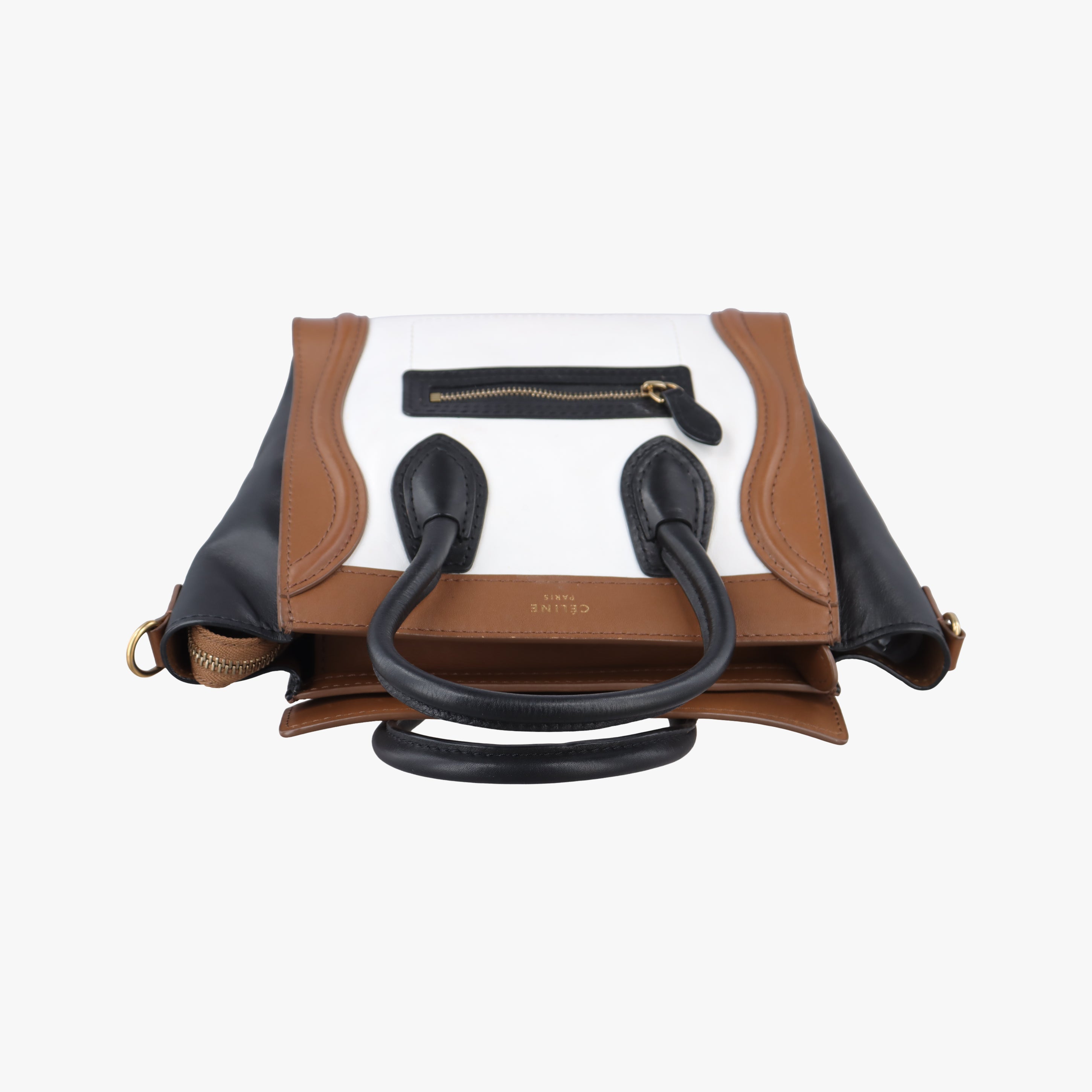 Secondhand Celine luggage nano shopper Brown×white×black Leather  shoulderbag | stylenewstar