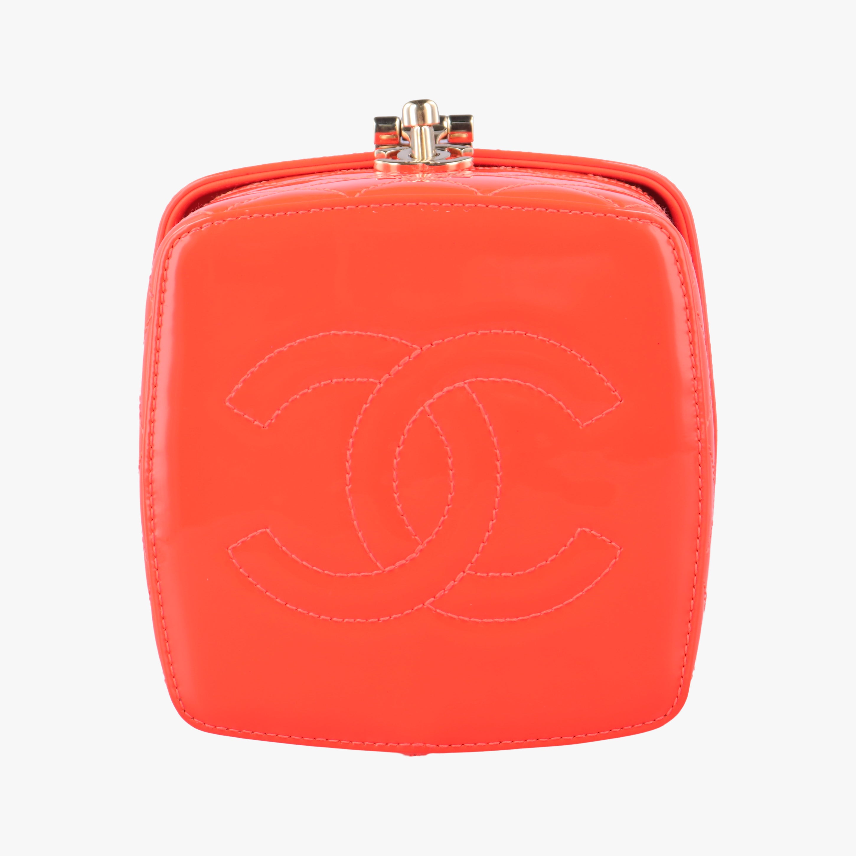 Pre-owned Chanel Vanity Matelasse Chain Handle Orange Patent A91055 handbag | stylenewstar