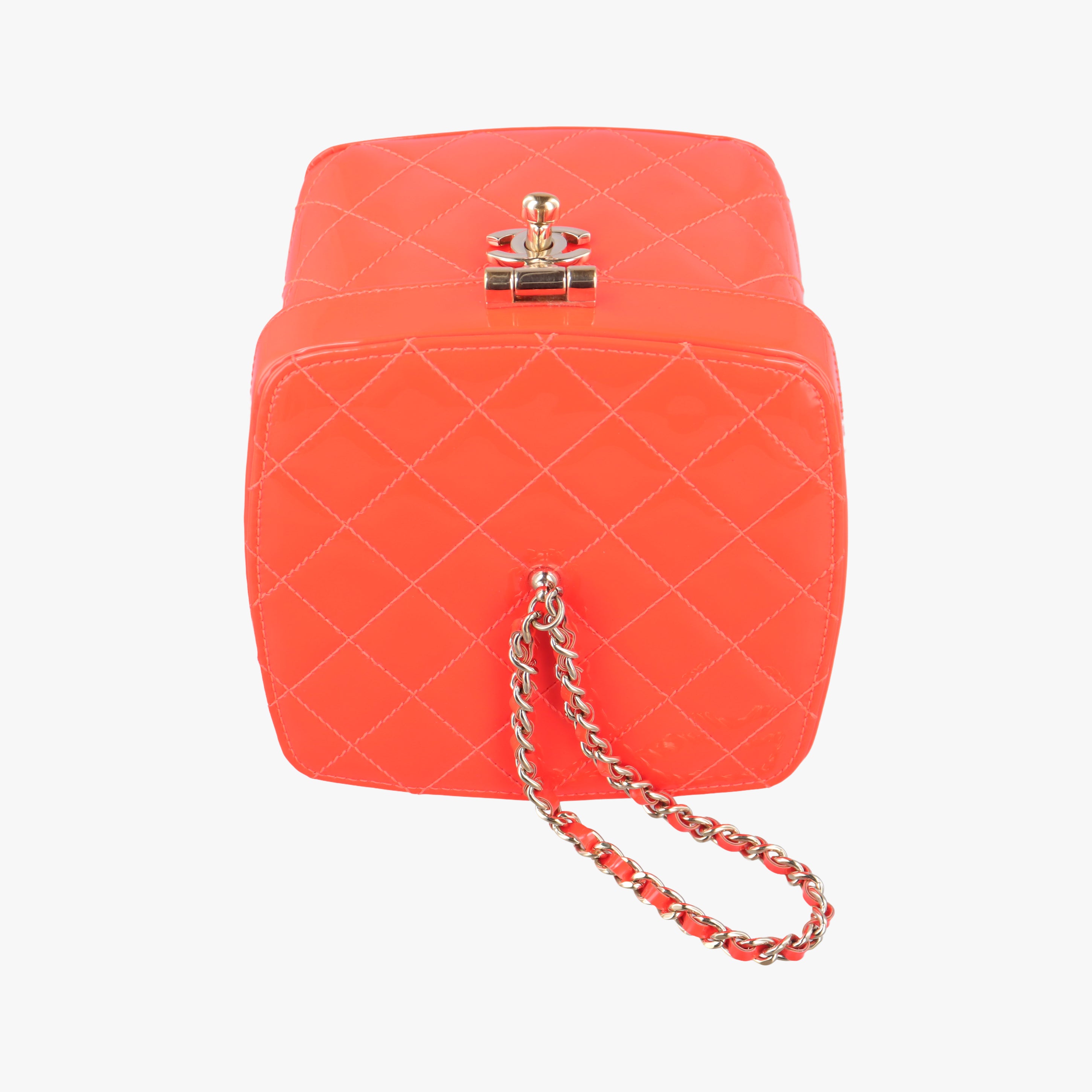 Pre-owned Chanel Vanity Matelasse Chain Handle Orange Patent A91055 handbag | stylenewstar