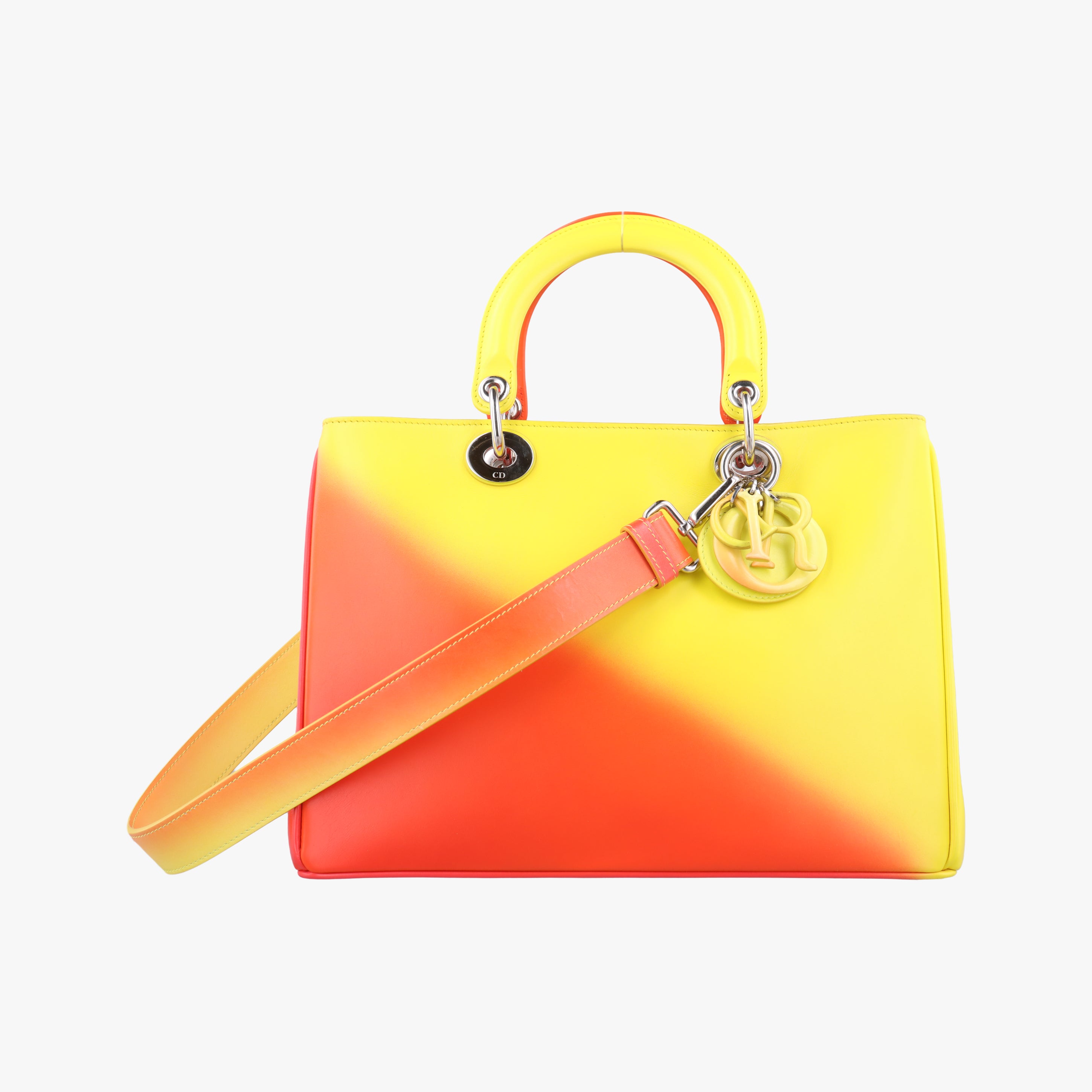 Pre-owned Christian Dior Diorissimo Yellow x Orange leather  shoulderbag | stylenewstar