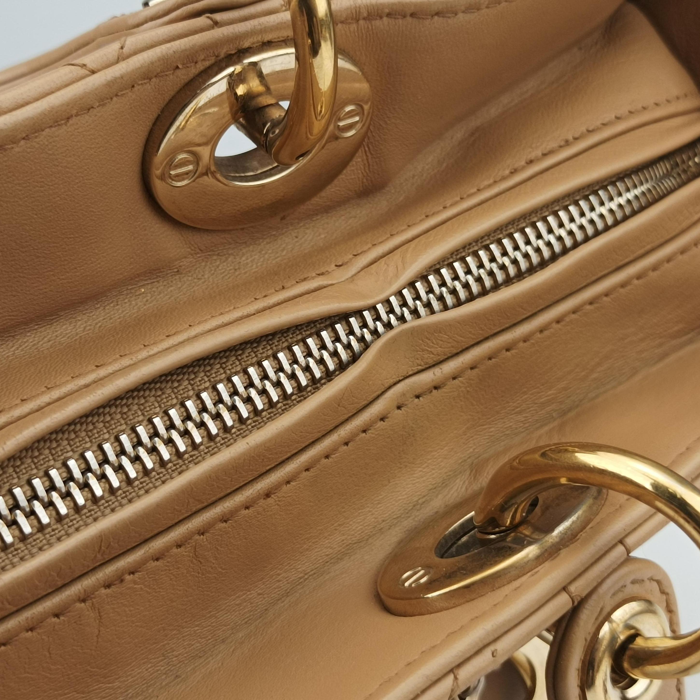 Pre-owned Christian Dior Lady Dior Brown lambskin  shoulderbag | stylenewstar