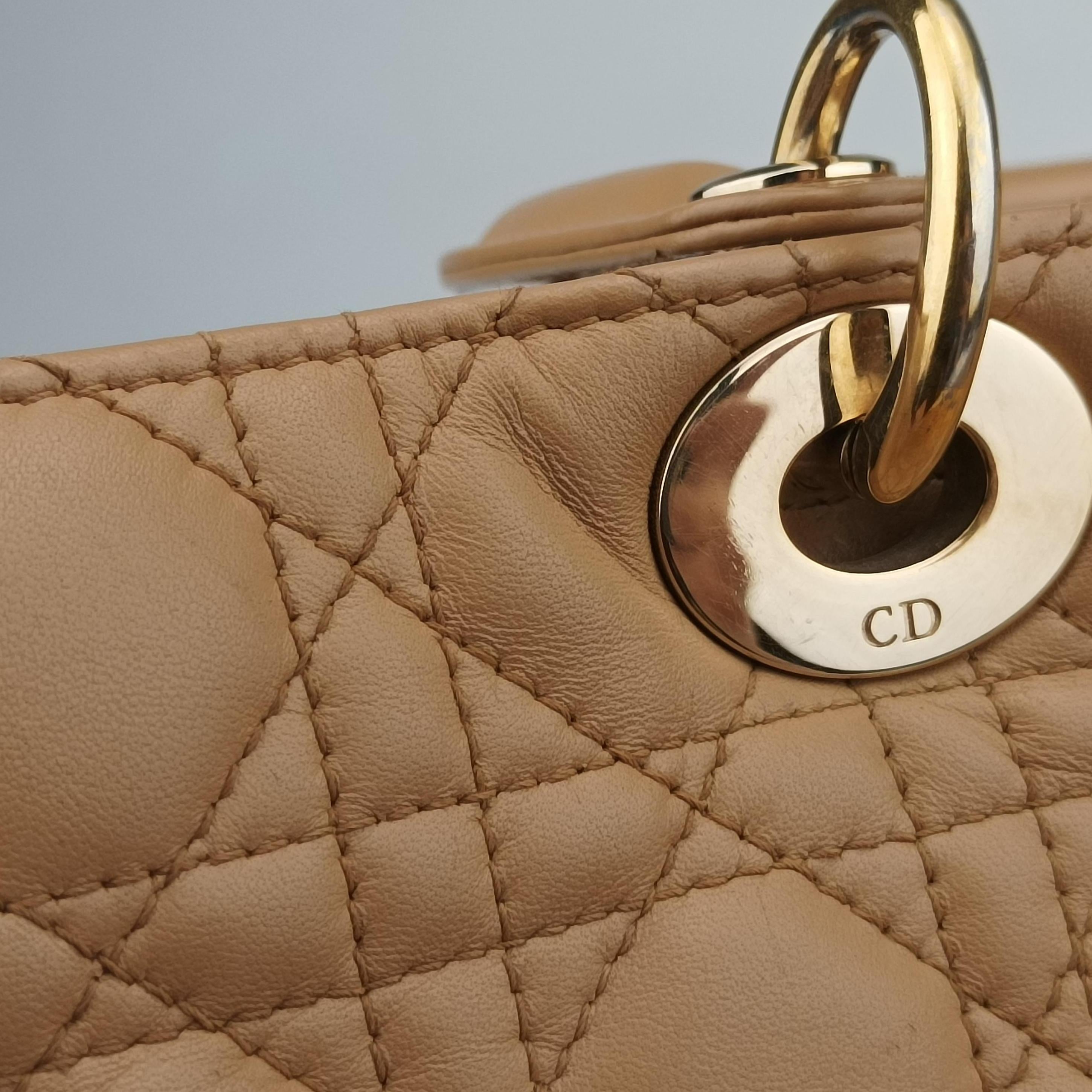 Pre-owned Christian Dior Lady Dior Brown lambskin  shoulderbag | stylenewstar
