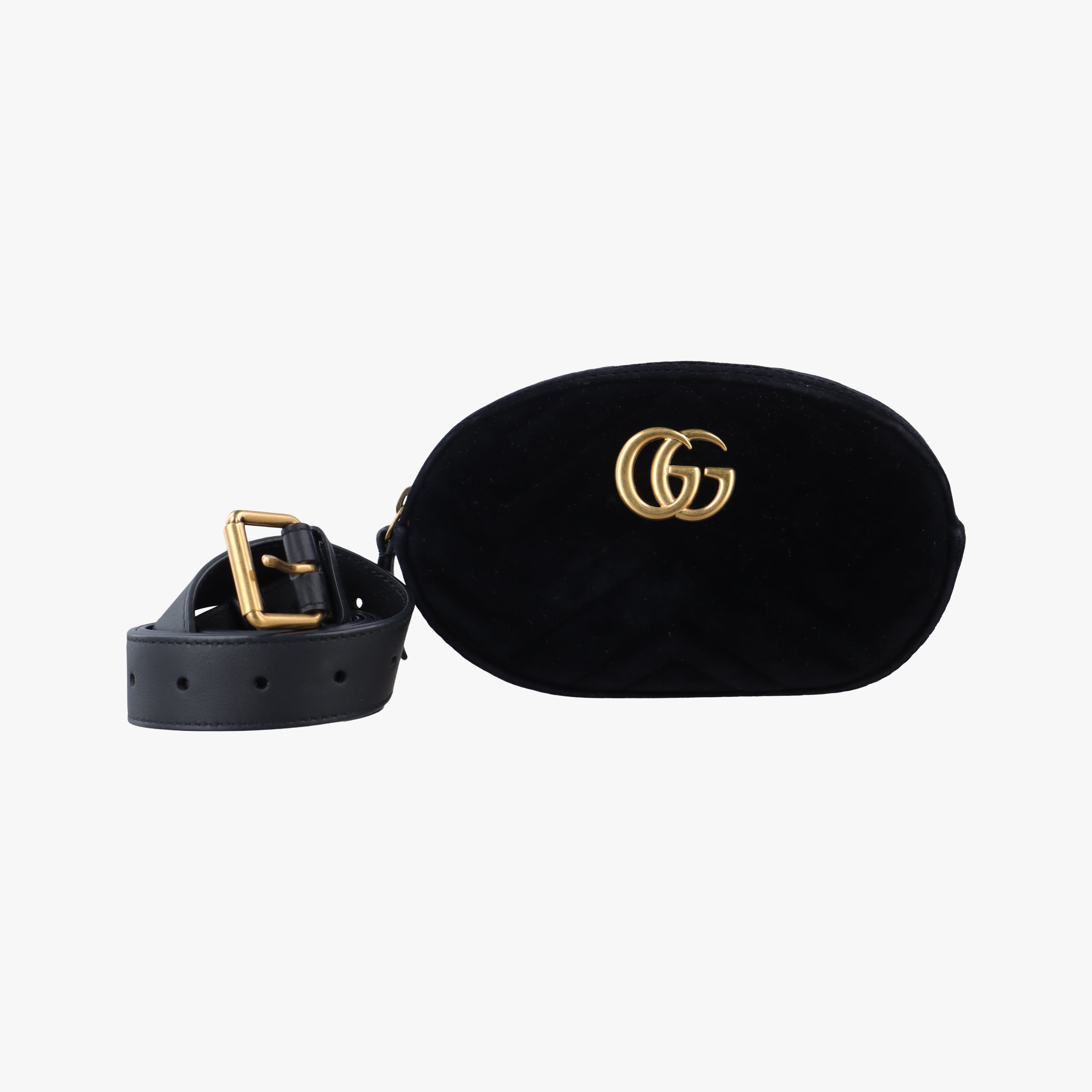 Pre-owned Gucci GG Marmont Black velour 476434 bum bag/waist bag | stylenewstar